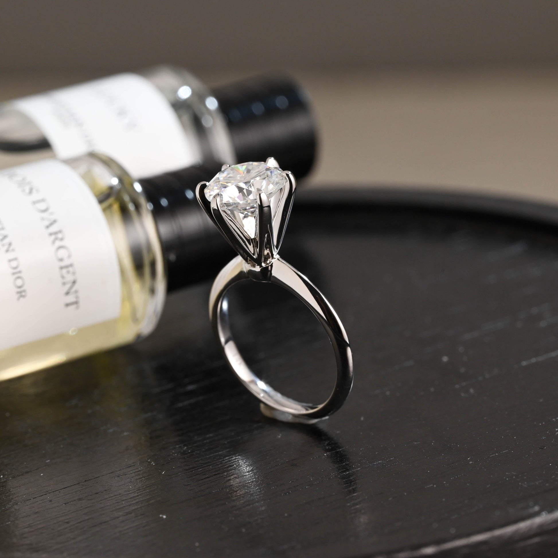 CausYou round cut diamond engagement ring Solid Gold D/VS1 High Setting Round Cut Lab Grown Diamond Engagement Ring