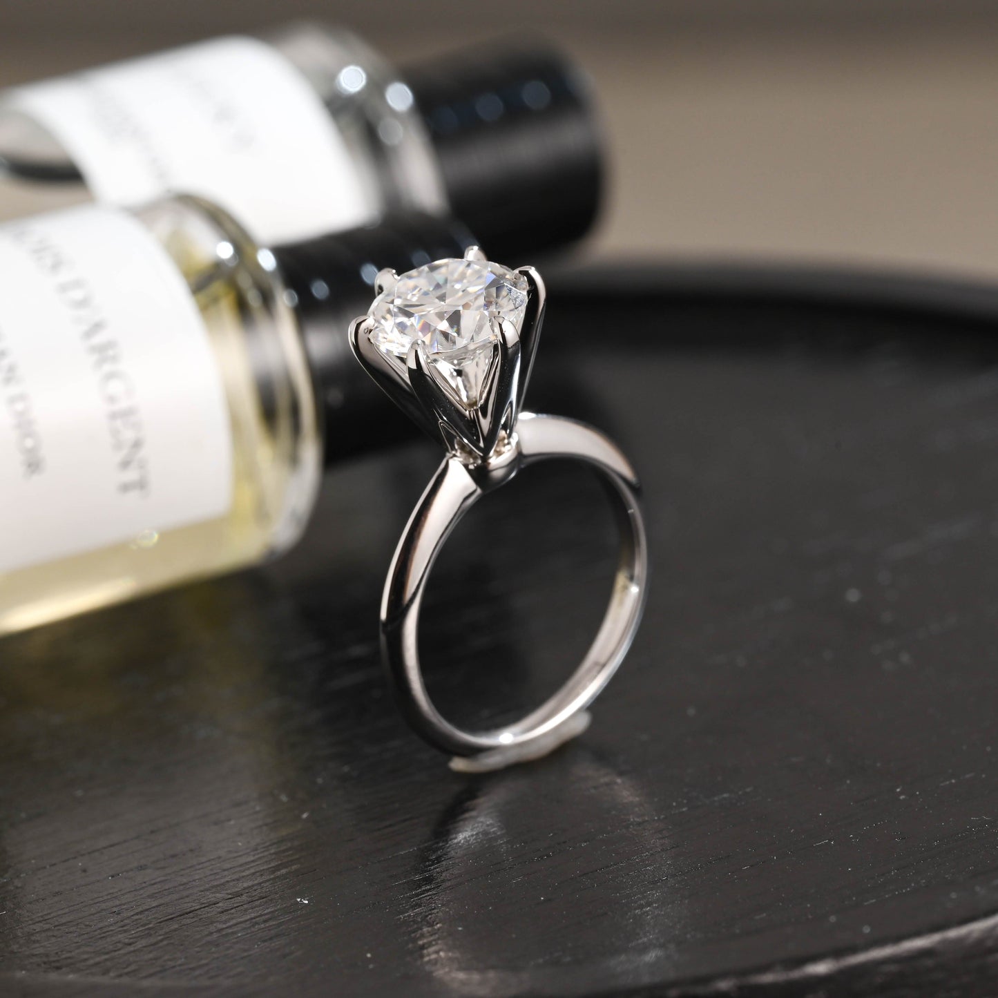 CausYou round cut diamond engagement ring Solid Gold D/VS1 High Setting Round Cut Lab Grown Diamond Engagement Ring
