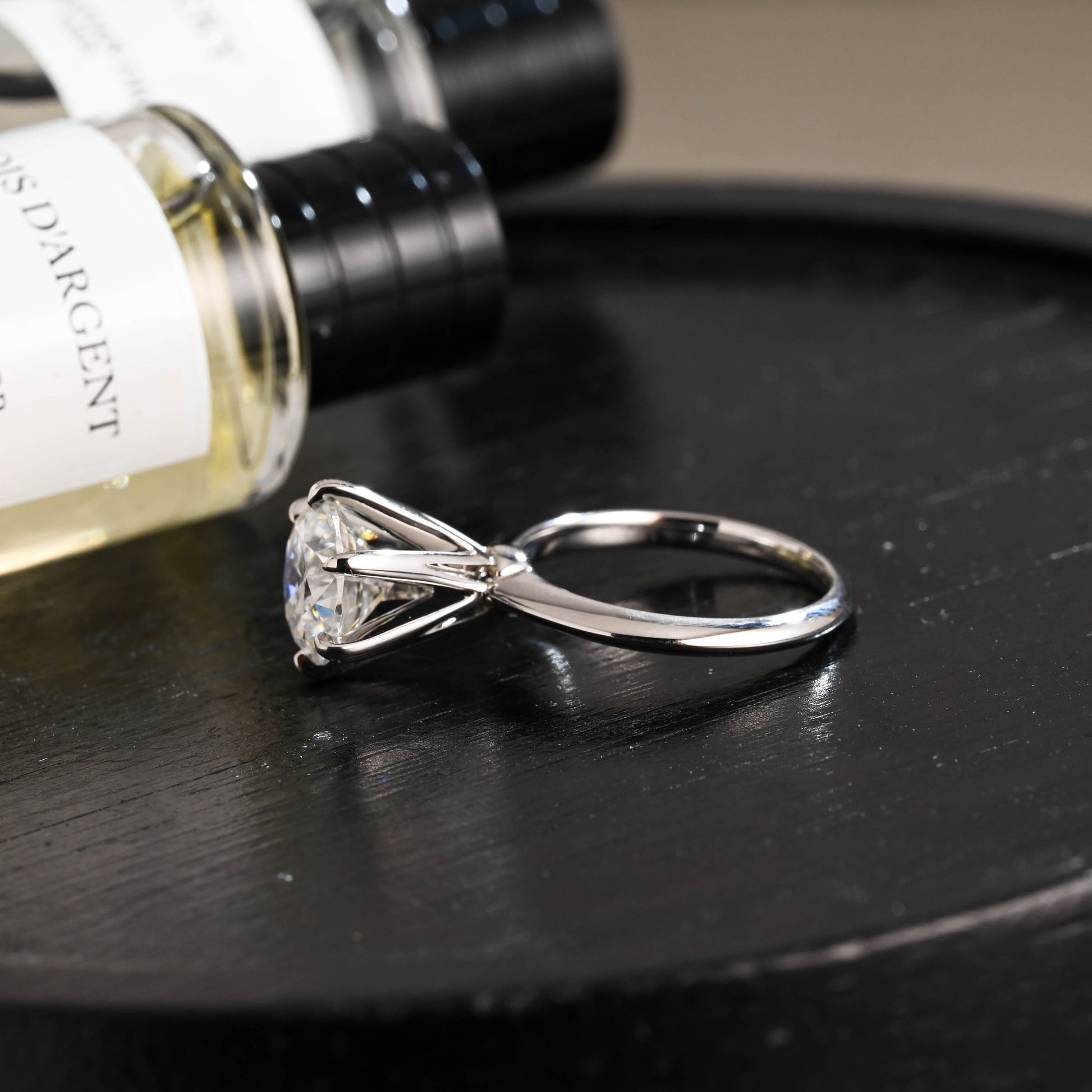 CausYou round cut diamond engagement ring Solid Gold D/VS1 High Setting Round Cut Lab Grown Diamond Engagement Ring