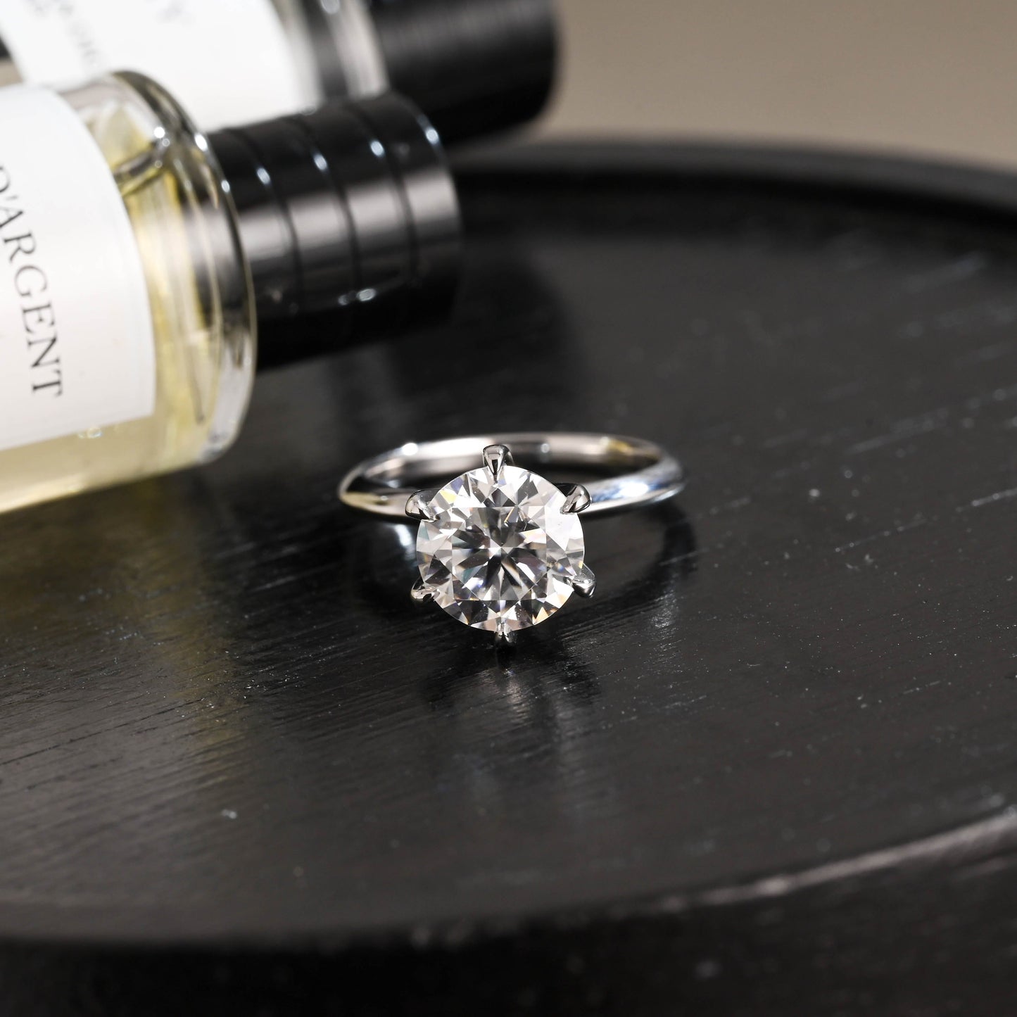 CausYou round cut diamond engagement ring Solid Gold D/VS1 High Setting Round Cut Lab Grown Diamond Engagement Ring