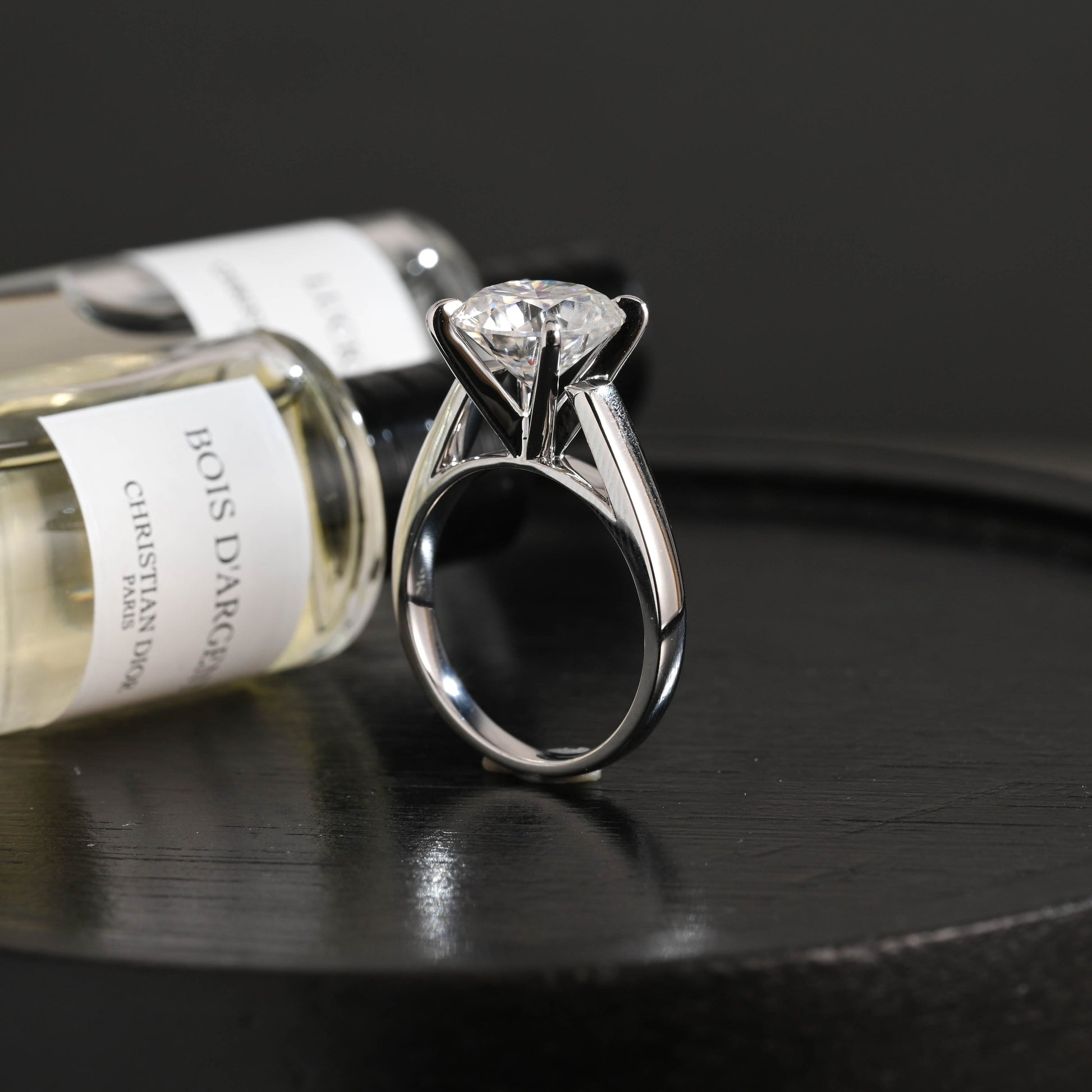 CausYou round cut diamond engagement ring Solid Gold D/VS1 High Setting Round Cut Lab Grown Diamond Engagement Ring