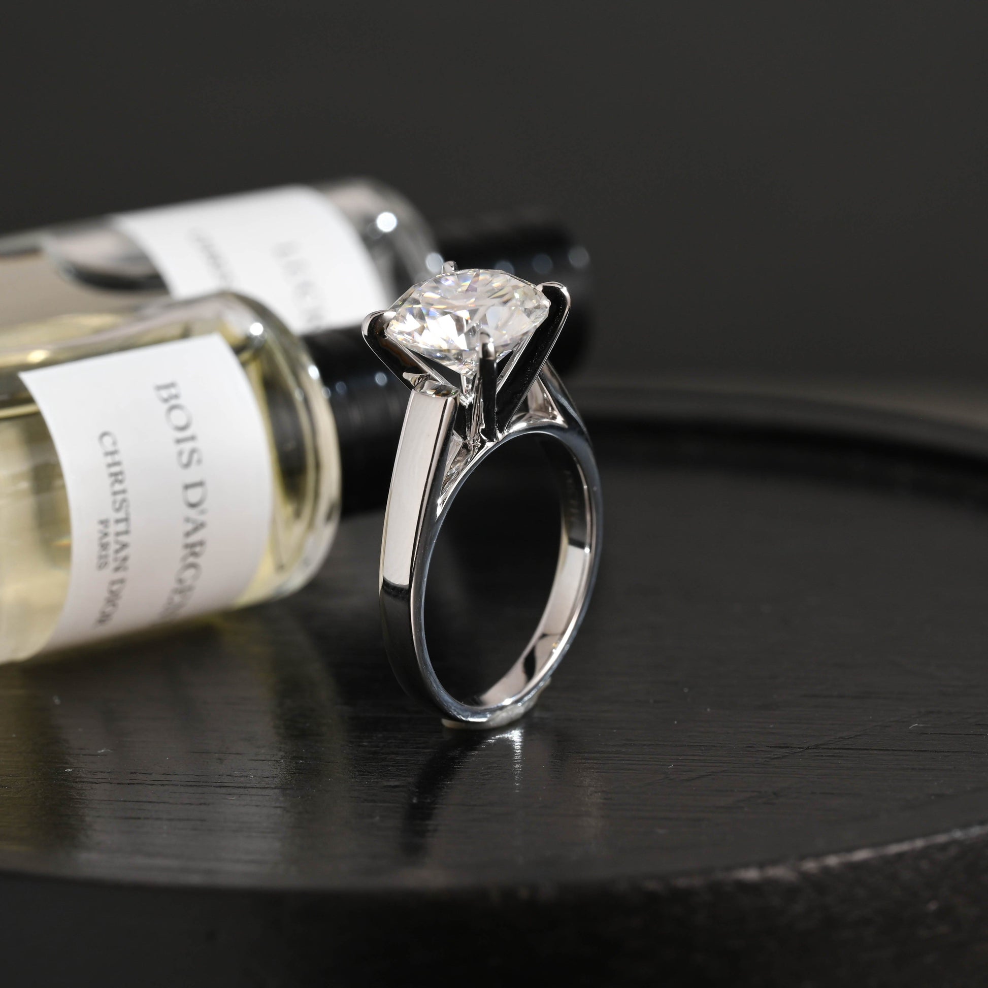 CausYou round cut diamond engagement ring Solid Gold D/VS1 High Setting Round Cut Lab Grown Diamond Engagement Ring