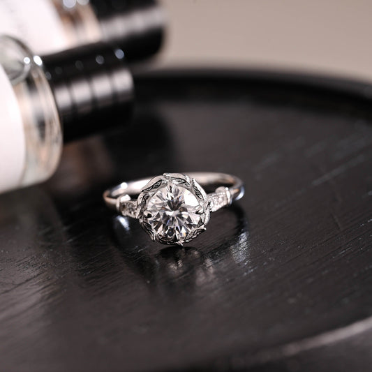 CausYou round cut diamond engagement ring Solid Gold D/VS1 Nature Inspired Leafy Round Cut Lab Grown Diamond Engagement Ring
