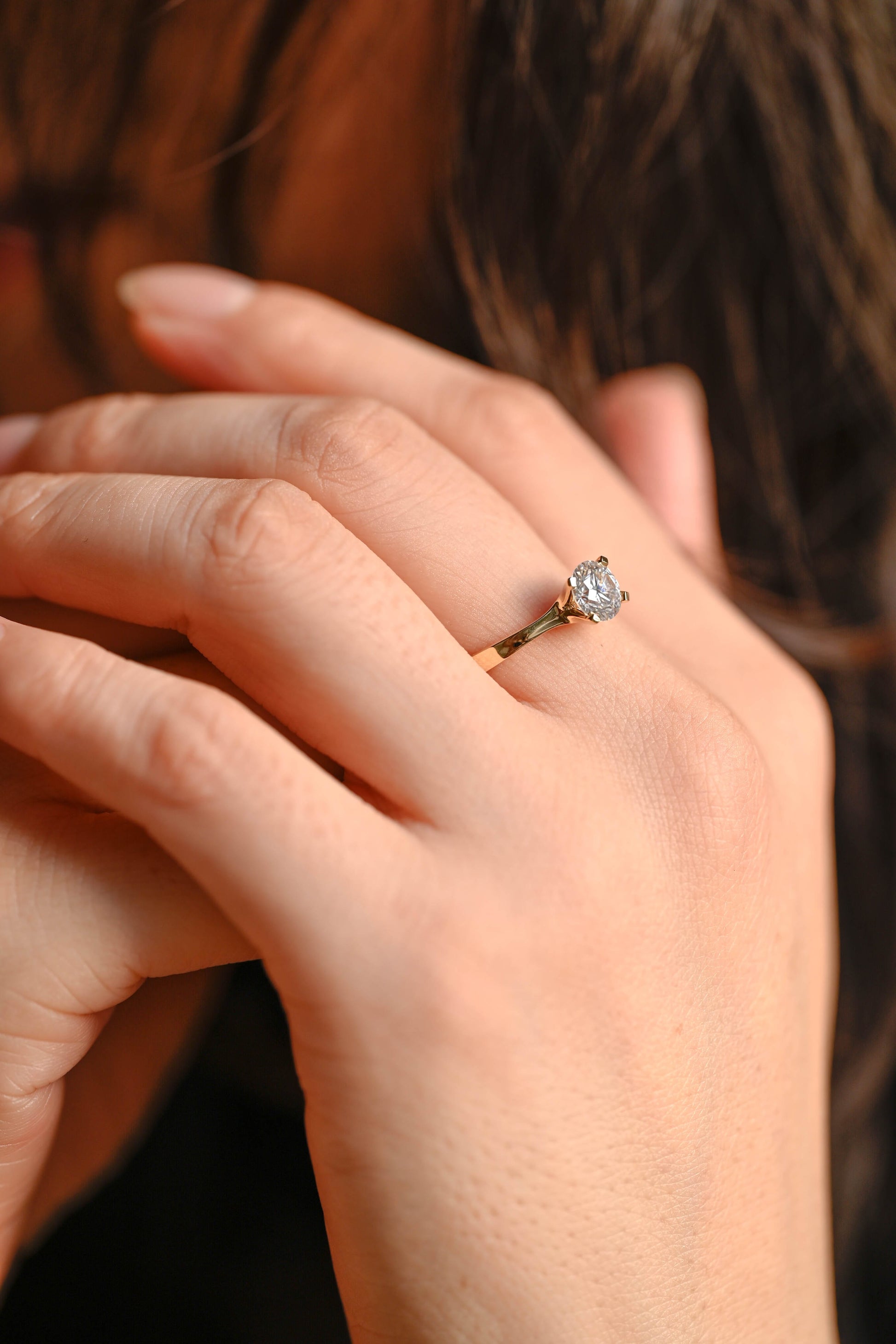 CausYou round cut diamond engagement ring Solid Gold D/VS1 Round Cut Lab Grown Diamond Engagement Ring