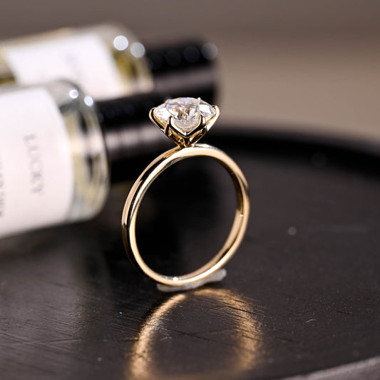 CausYou round cut diamond engagement ring Solid Gold D/VS1 Tulip Setting Round Cut Lab Grown Diamond Engagement Ring