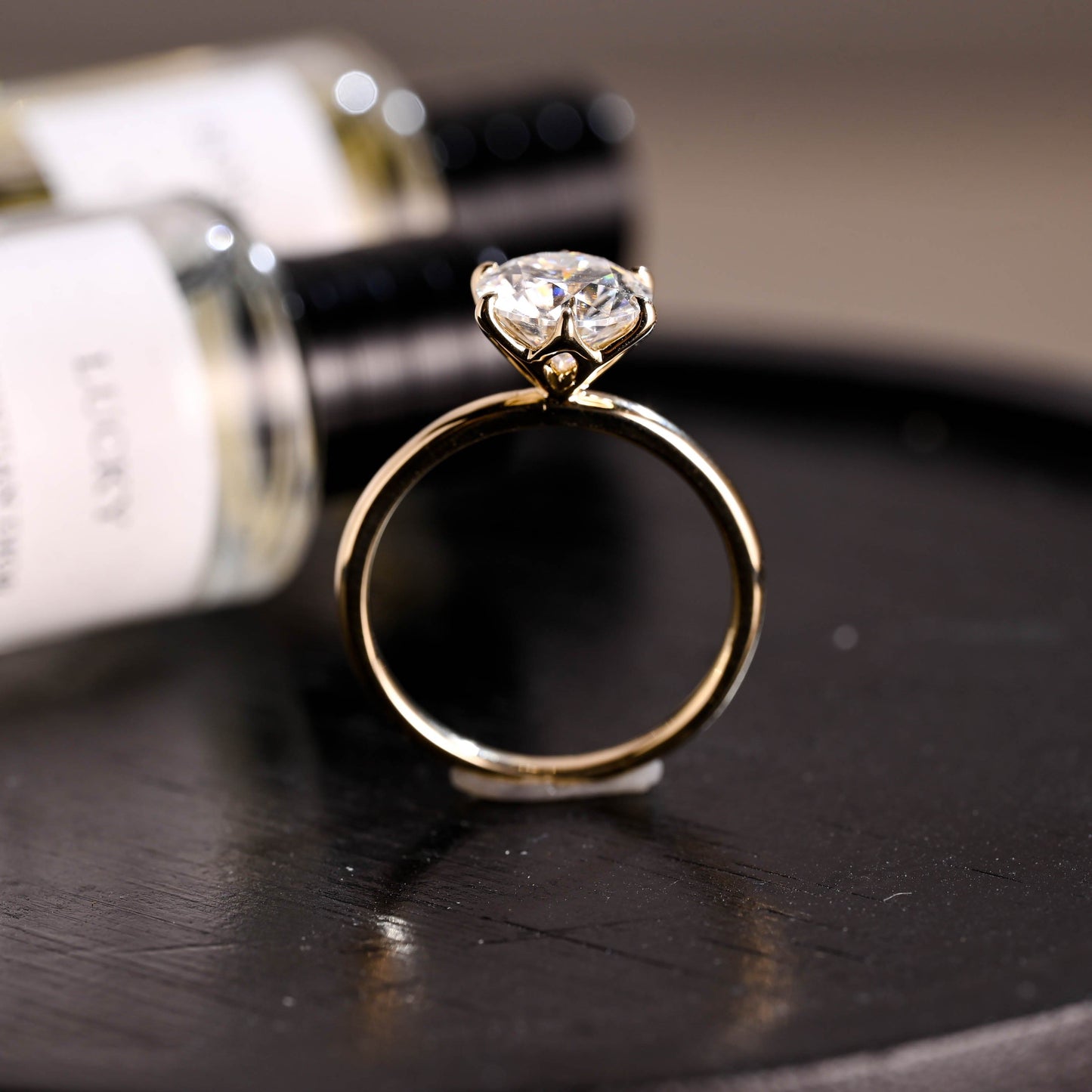 CausYou round cut diamond engagement ring Solid Gold D/VS1 Tulip Setting Round Cut Lab Grown Diamond Engagement Ring