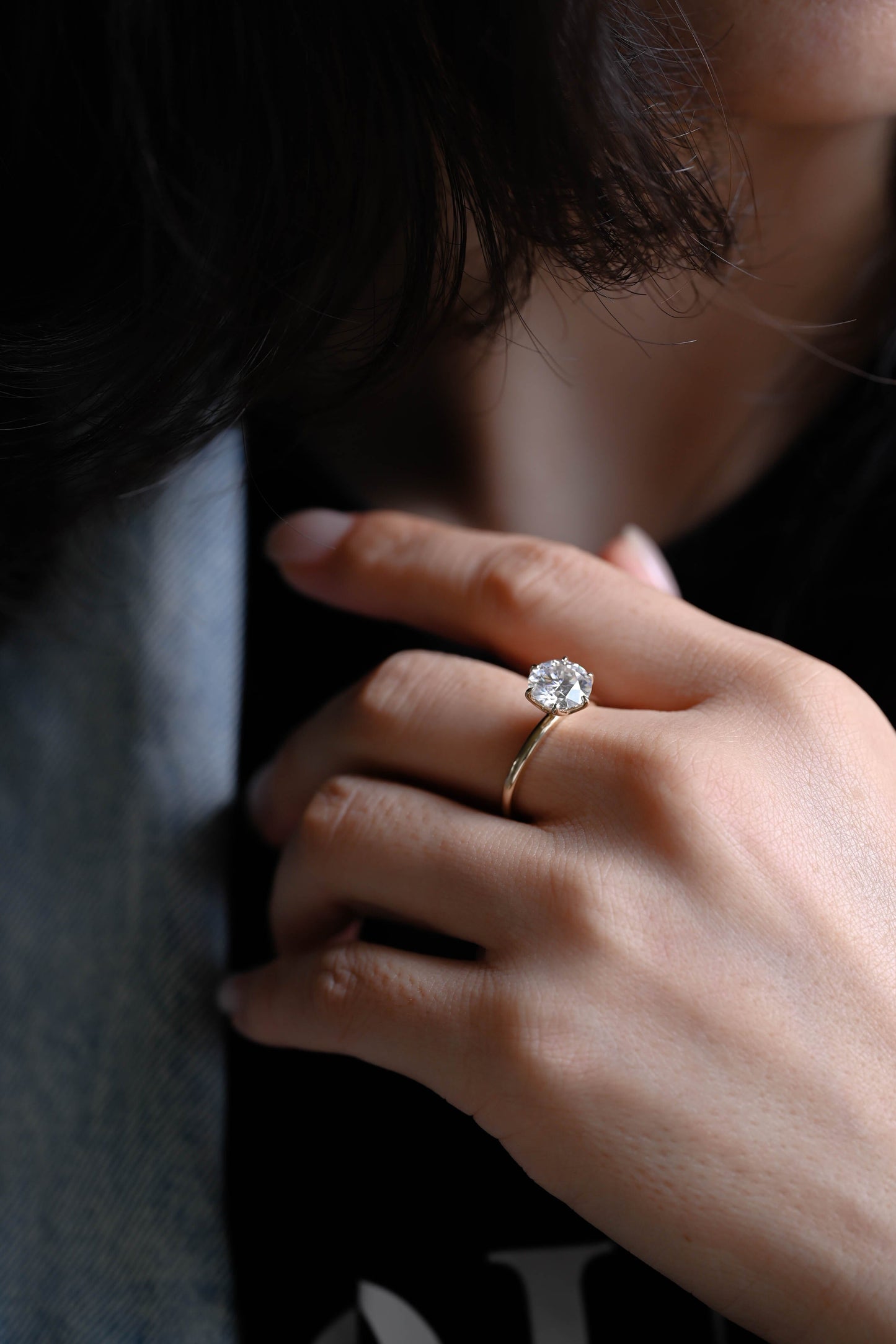CausYou round cut diamond engagement ring Solid Gold D/VS1 Tulip Setting Round Cut Lab Grown Diamond Engagement Ring