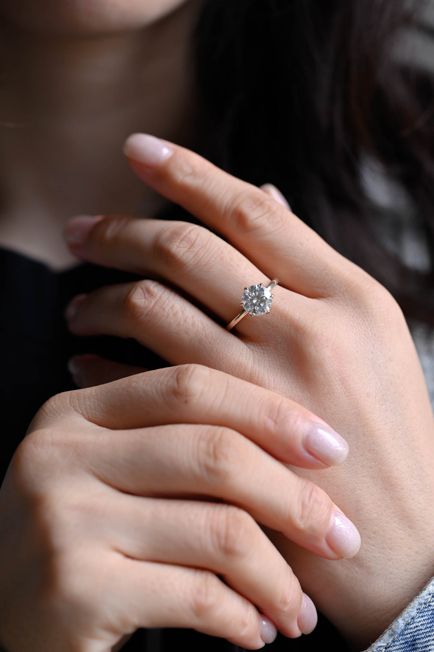 CausYou round cut diamond engagement ring Solid Gold D/VS1 Tulip Setting Round Cut Lab Grown Diamond Engagement Ring