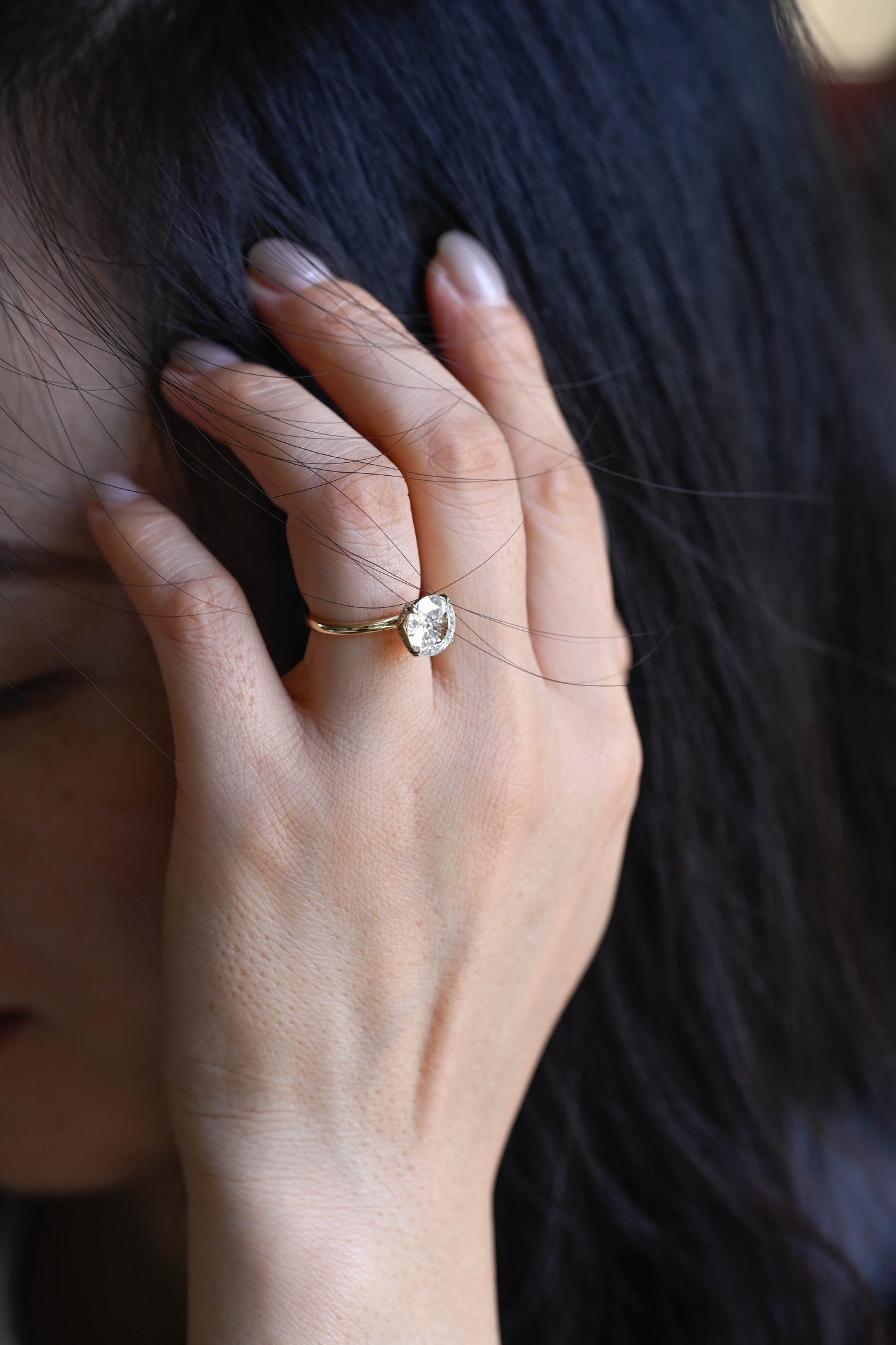 CausYou round cut diamond engagement ring Solid Gold D/VS1 Tulip Setting Round Cut Lab Grown Diamond Engagement Ring