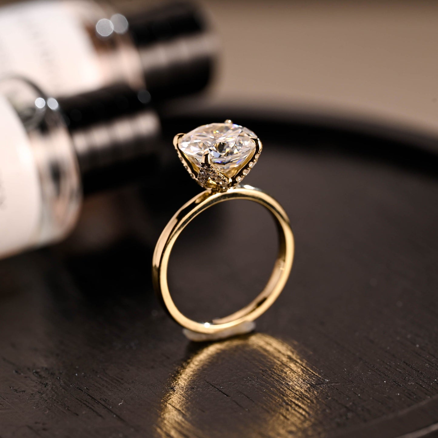 CausYou round cut diamond engagement ring Solid Gold D/VS1 Tulip Setting Round Cut Lab Grown Diamond Engagement Ring