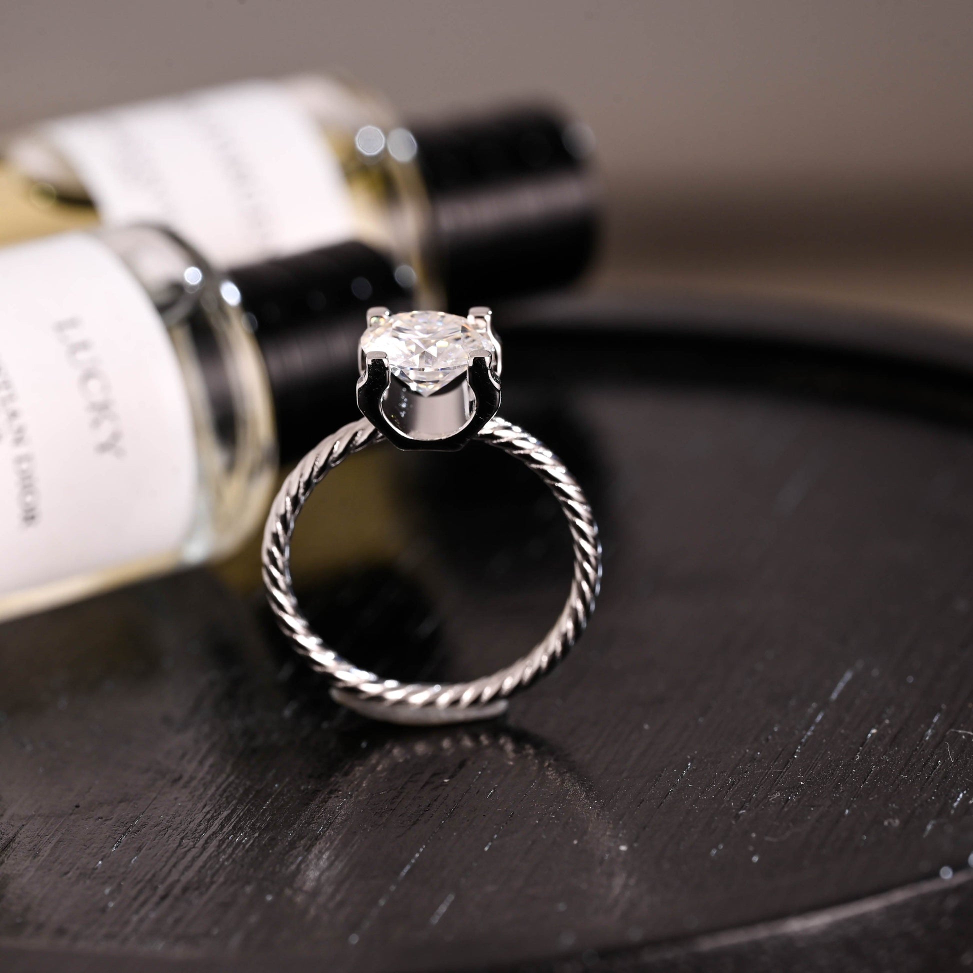 CausYou round cut diamond engagement ring Solid Gold D/VS1 Twisted Band 4 Prongs Round Cut Lab Grown Diamond Engagement Ring