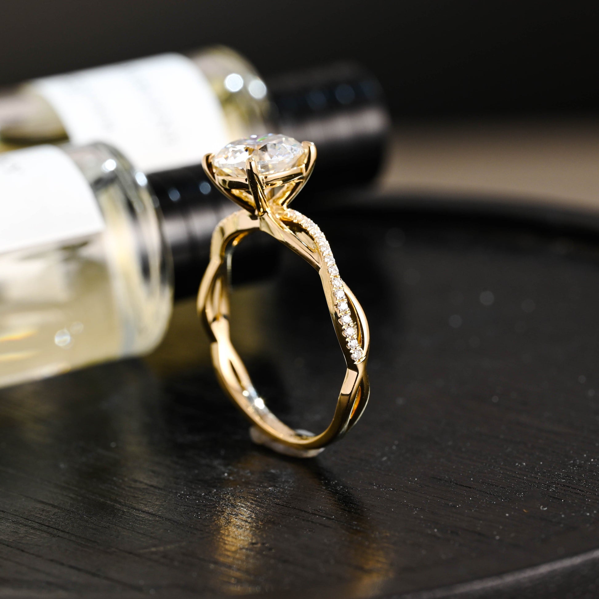 CausYou round cut diamond engagement ring Solid Gold D/VS1 Twisted Band Round Cut Lab Grown Diamond Engagement Ring