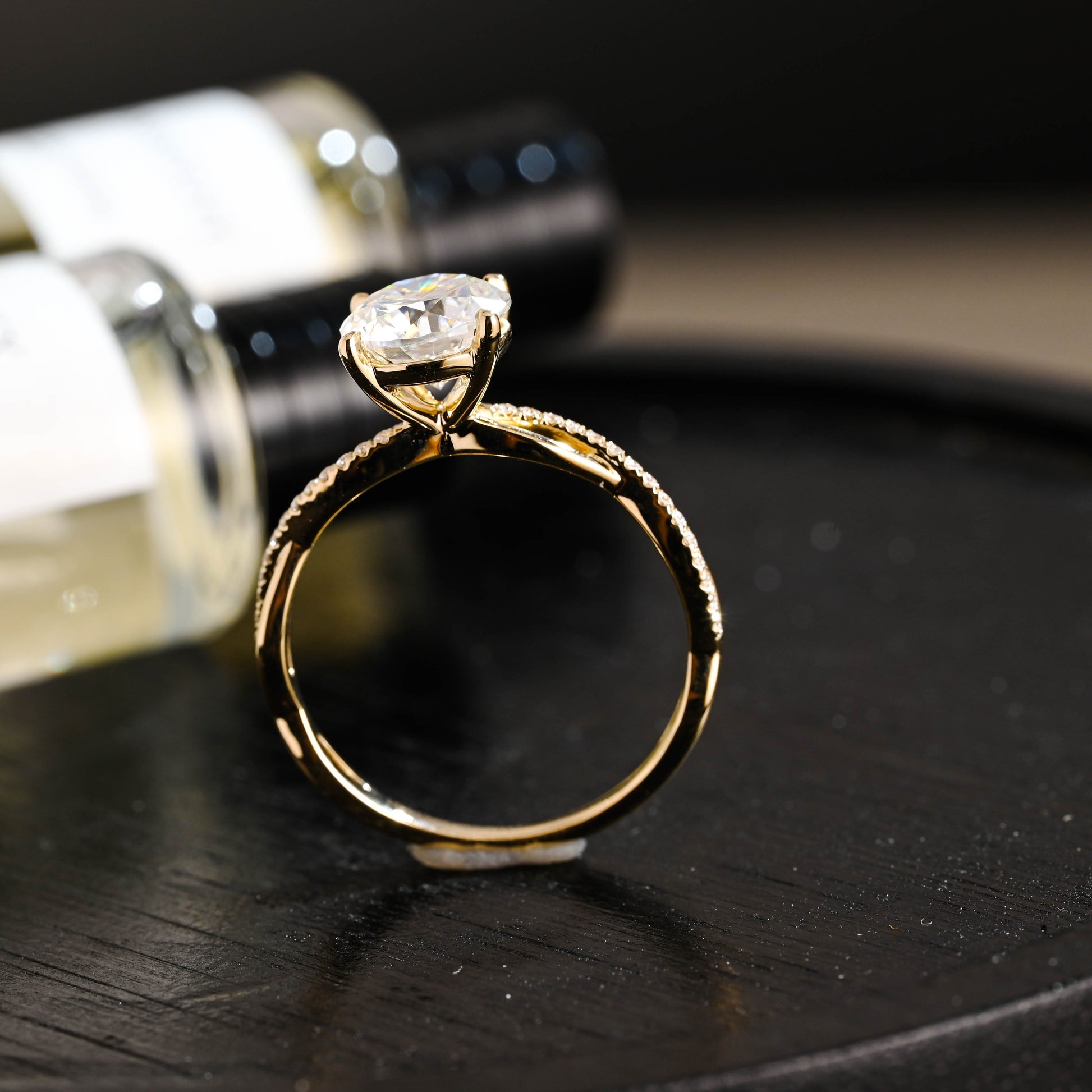 CausYou round cut diamond engagement ring Solid Gold D/VS1 Twisted Band Round Cut Lab Grown Diamond Engagement Ring
