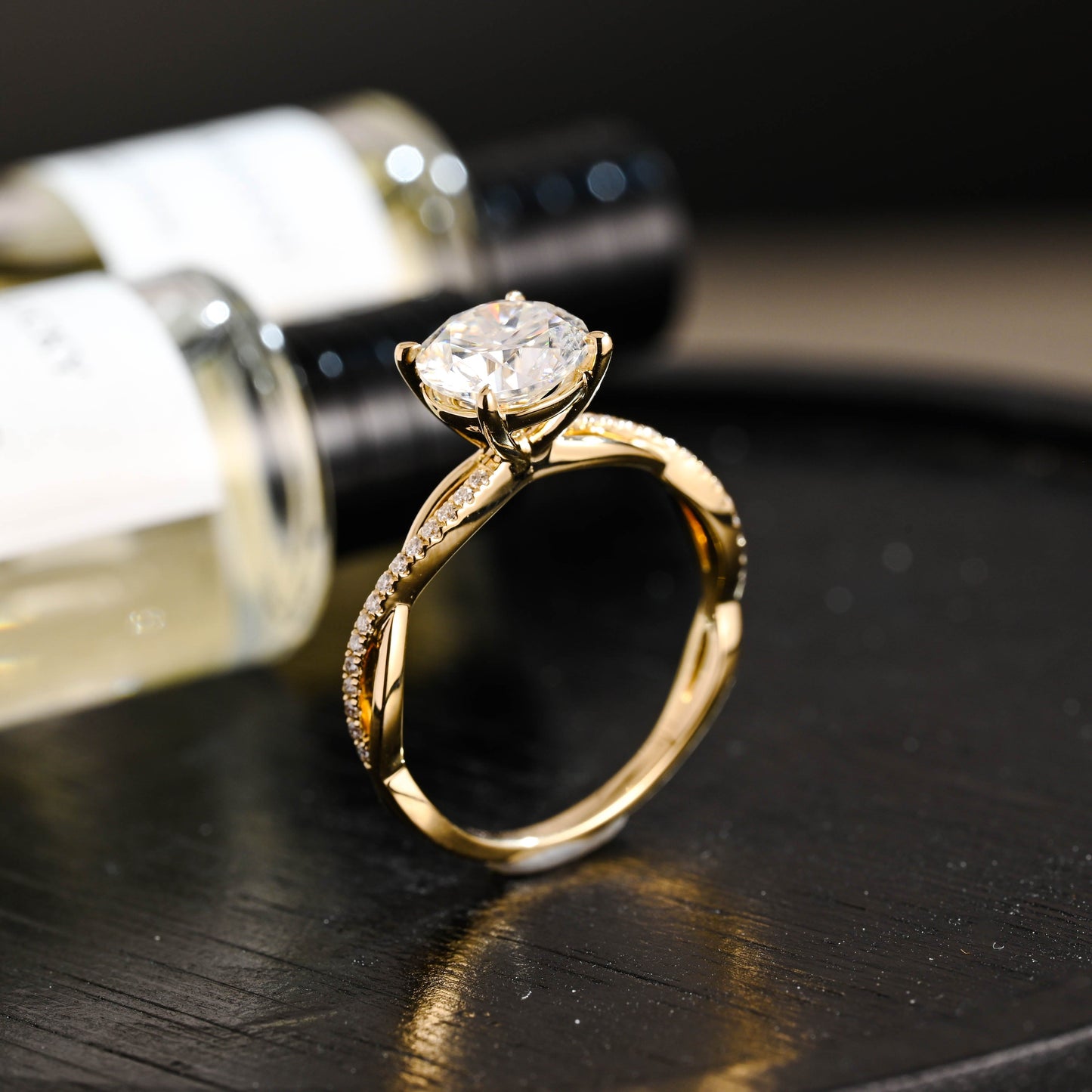CausYou round cut diamond engagement ring Solid Gold D/VS1 Twisted Band Round Cut Lab Grown Diamond Engagement Ring