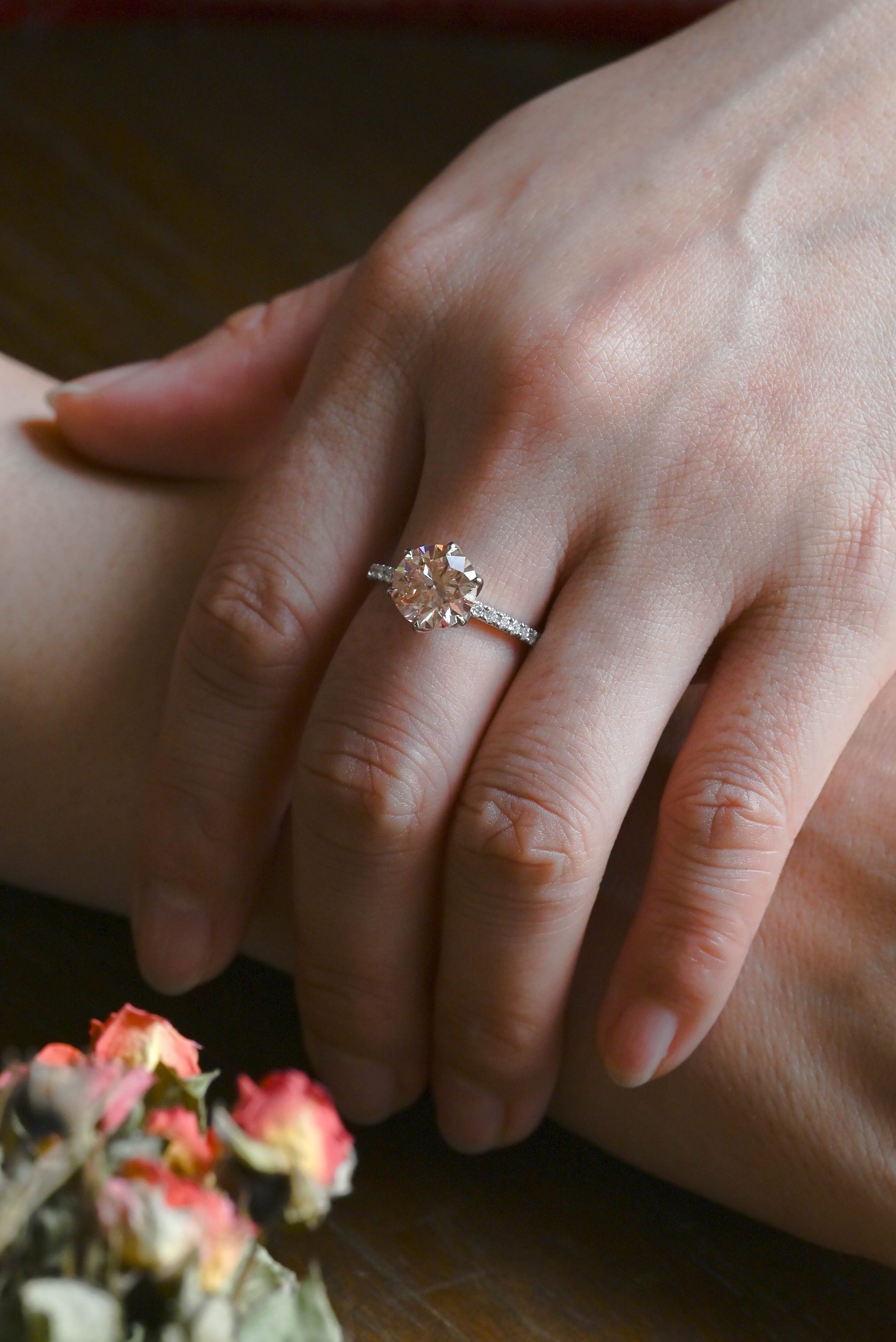 CausYou round cut diamond engagement ring Solid Gold Round Cut Pink Lab Diamond Engagement Ring | Fancy Pink VS1 IGI Certified