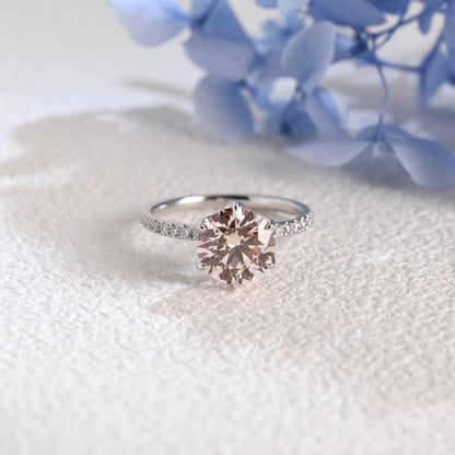 CausYou round cut diamond engagement ring Solid Gold Round Cut Pink Lab Diamond Engagement Ring | Fancy Pink VS1 IGI Certified
