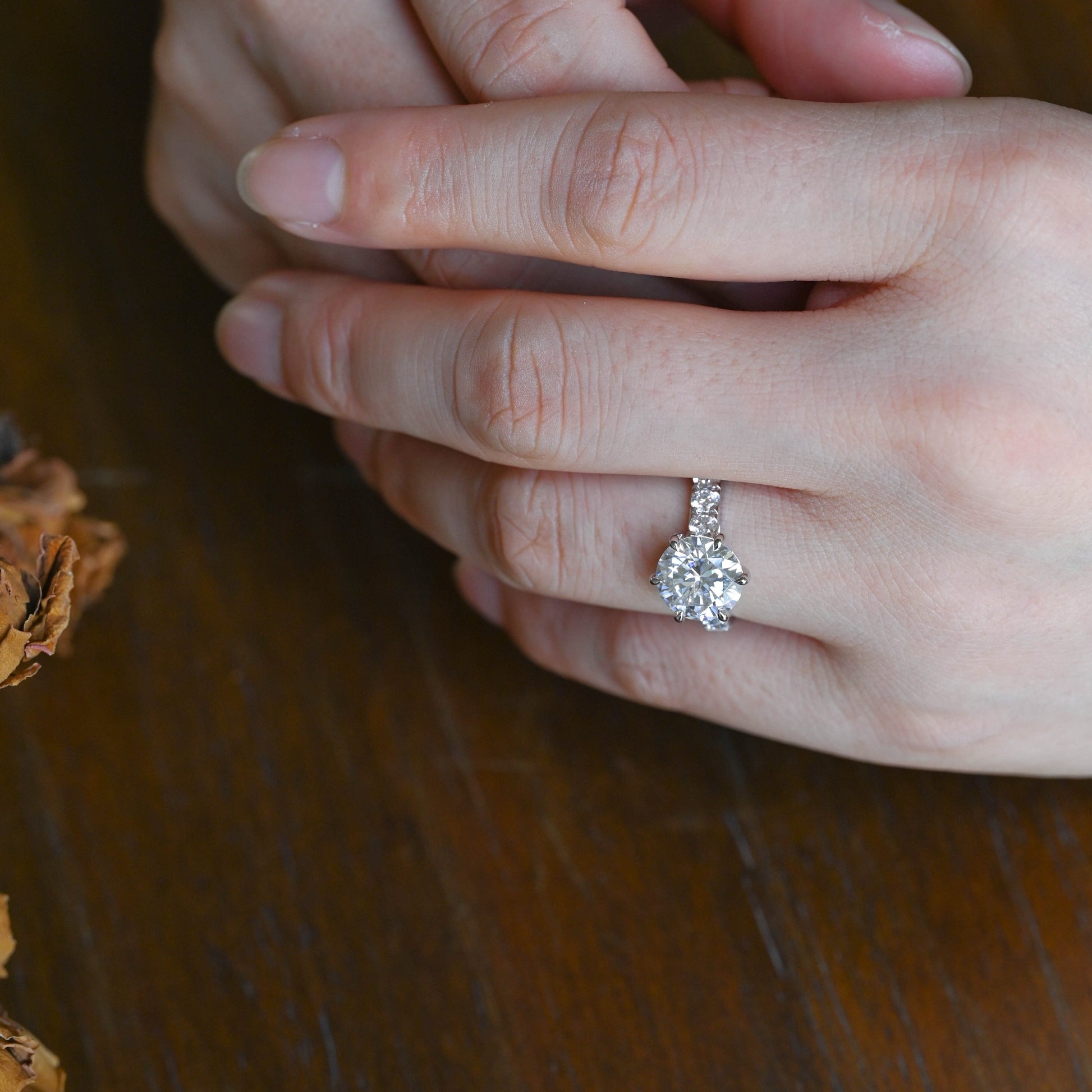 CausYou round cut moissanite engagement ring Solid Gold 3.5mm Width Round Cut Moissanite Engagement Ring
