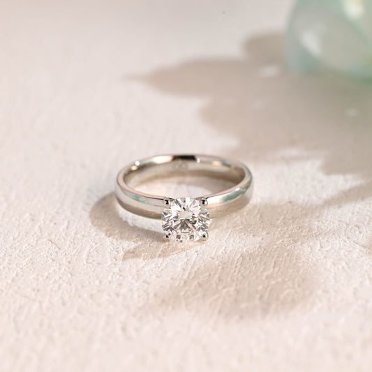 CausYou round cut moissanite engagement ring Solid Gold 3.5mm Width Round Cut Moissanite Engagement Ring, Solitaire Ring