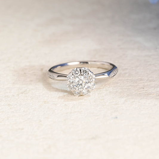 CausYou round cut moissanite engagement ring Solid Gold Cluster Round Cut Moissanite Engagement Ring