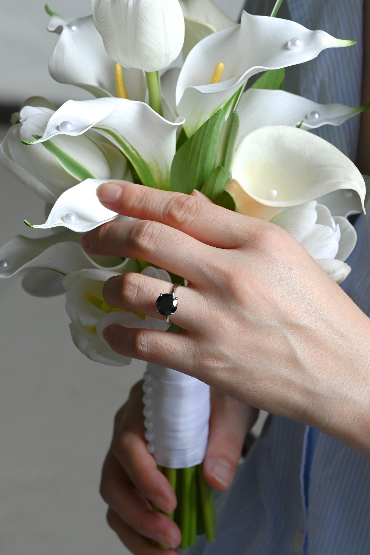 CausYou round cut moissanite engagement ring Solid Gold Hidden Halo Round Black Moissanite Engagement Ring