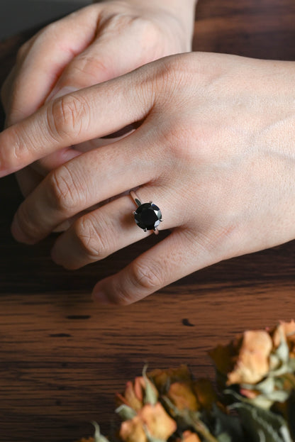 CausYou round cut moissanite engagement ring Solid Gold Hidden Halo Round Black Moissanite Engagement Ring
