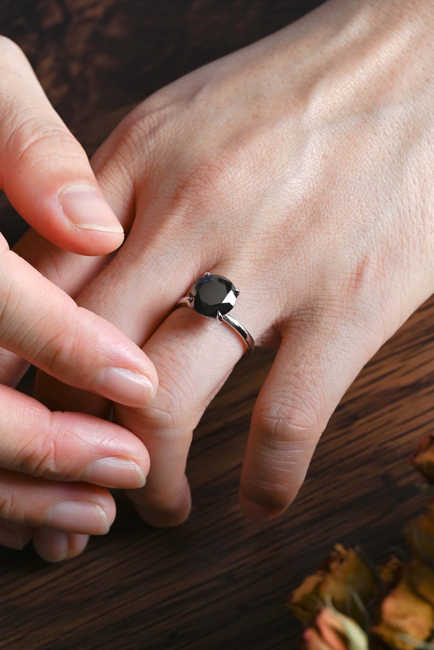 CausYou round cut moissanite engagement ring Solid Gold Hidden Halo Round Black Moissanite Engagement Ring