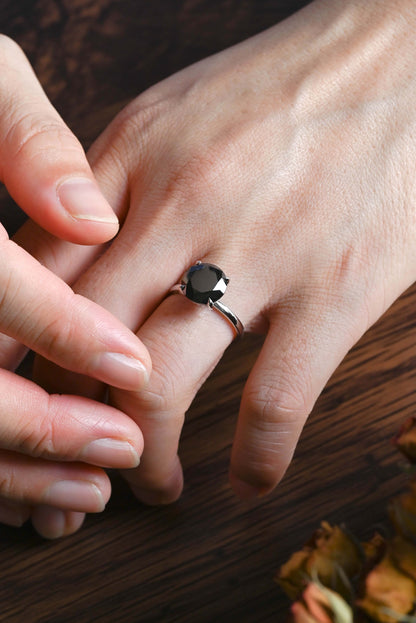 CausYou round cut moissanite engagement ring Solid Gold Hidden Halo Round Black Moissanite Engagement Ring