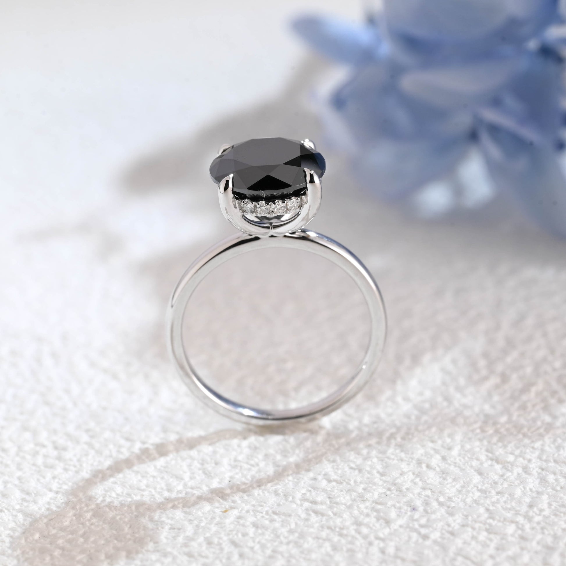 CausYou round cut moissanite engagement ring Solid Gold Hidden Halo Round Black Moissanite Engagement Ring