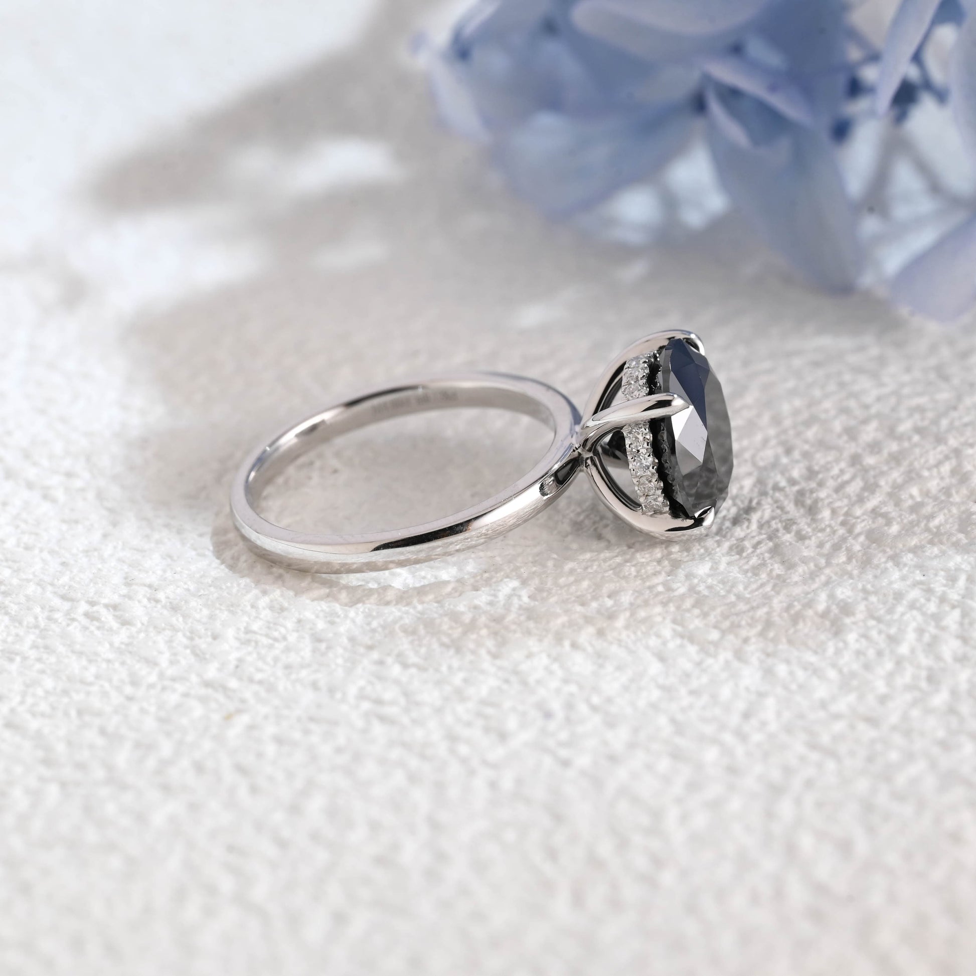 CausYou round cut moissanite engagement ring Solid Gold Hidden Halo Round Black Moissanite Engagement Ring