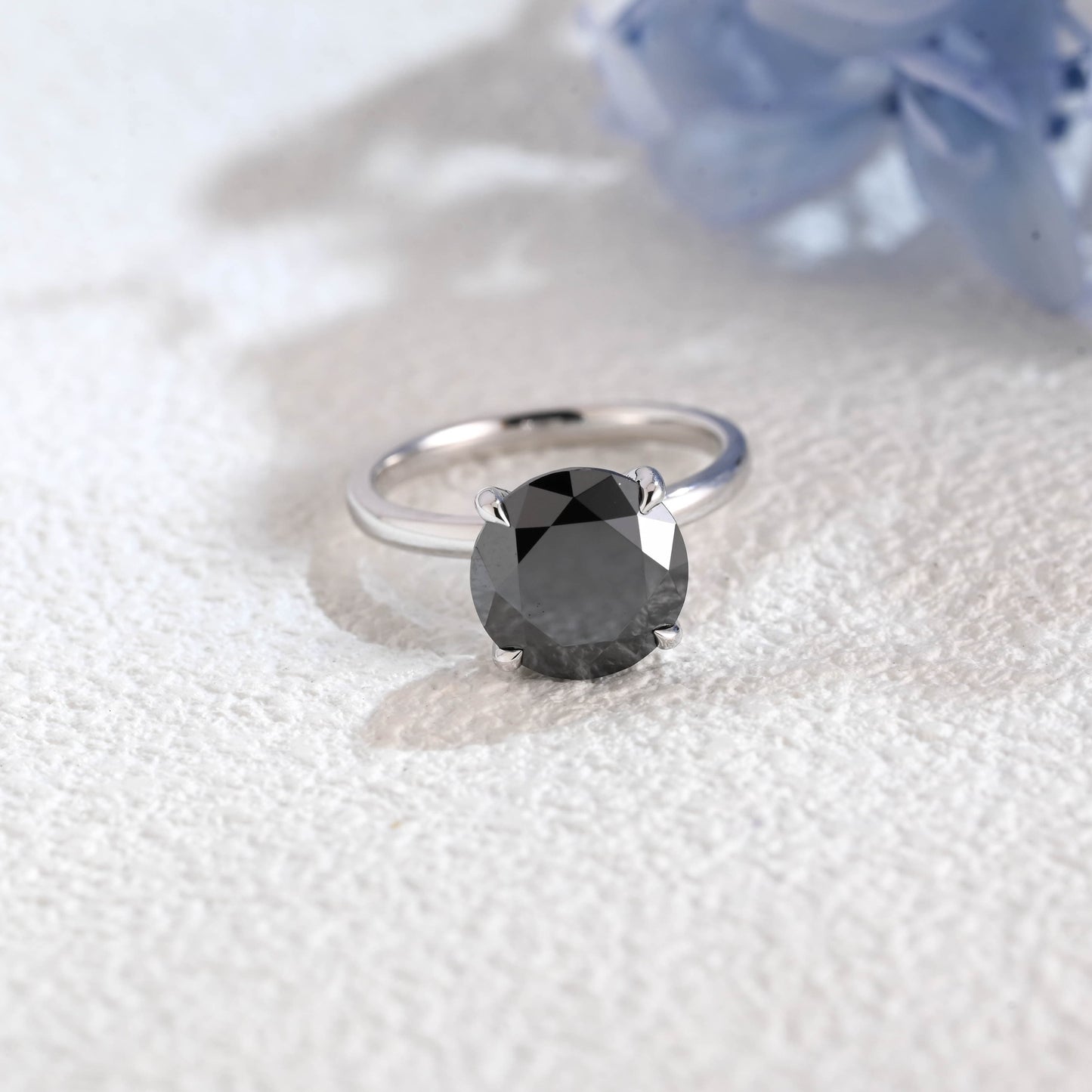 CausYou round cut moissanite engagement ring Solid Gold Hidden Halo Round Black Moissanite Engagement Ring