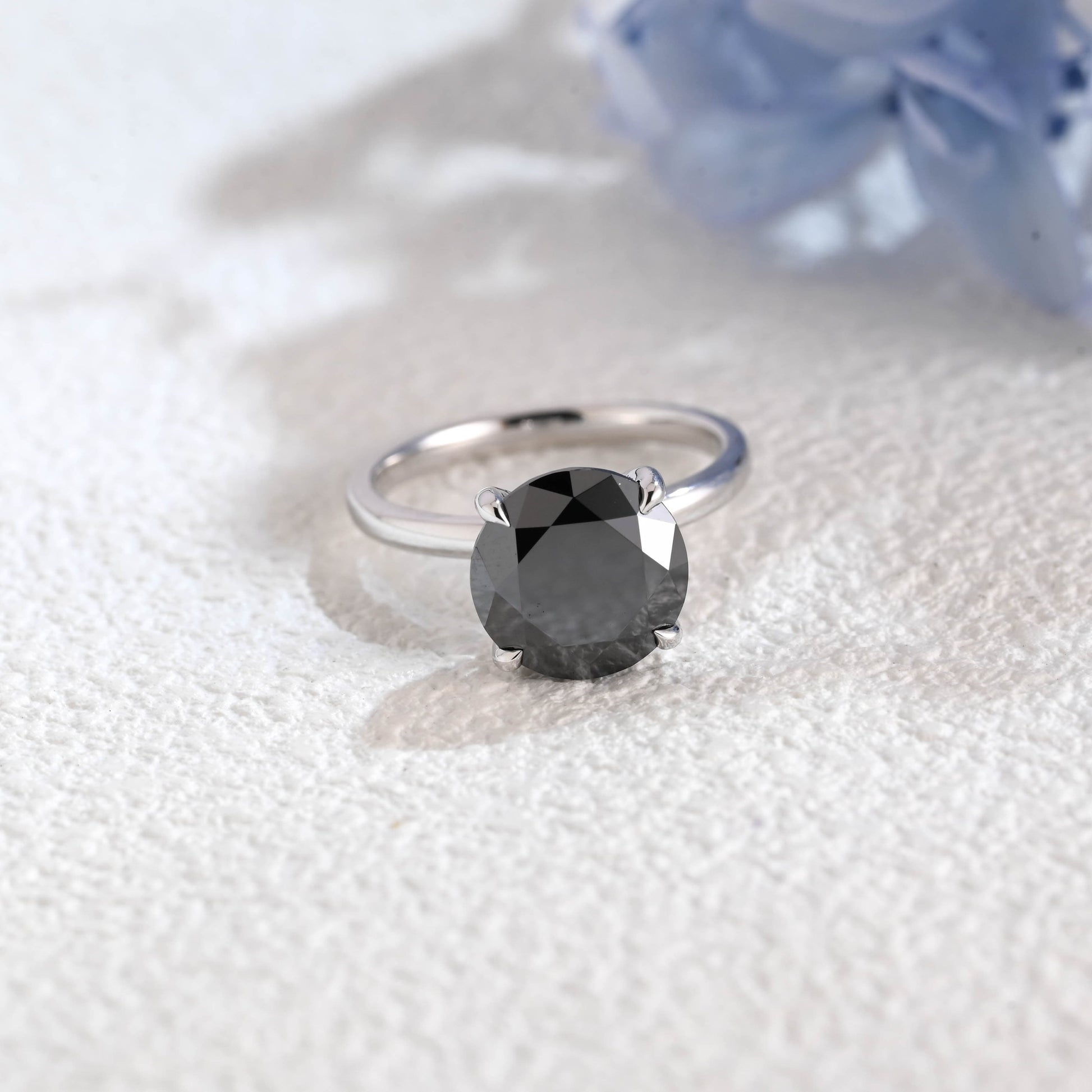 CausYou round cut moissanite engagement ring Solid Gold Hidden Halo Round Black Moissanite Engagement Ring