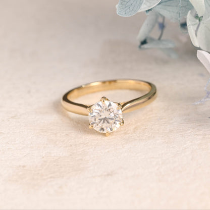 CausYou round cut moissanite engagement ring Solid Gold Hidden Halo Round Cut Moissanite Engagement Ring