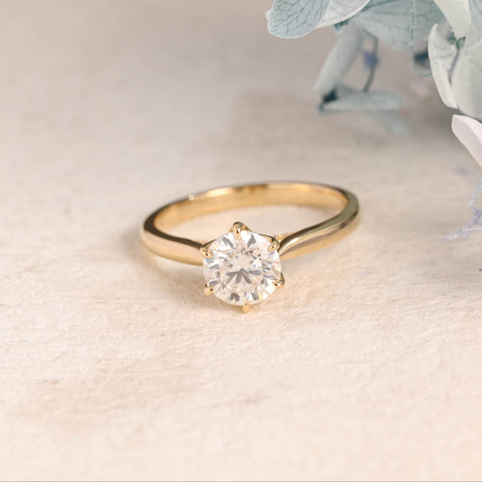 CausYou round cut moissanite engagement ring Solid Gold Hidden Halo Round Cut Moissanite Engagement Ring