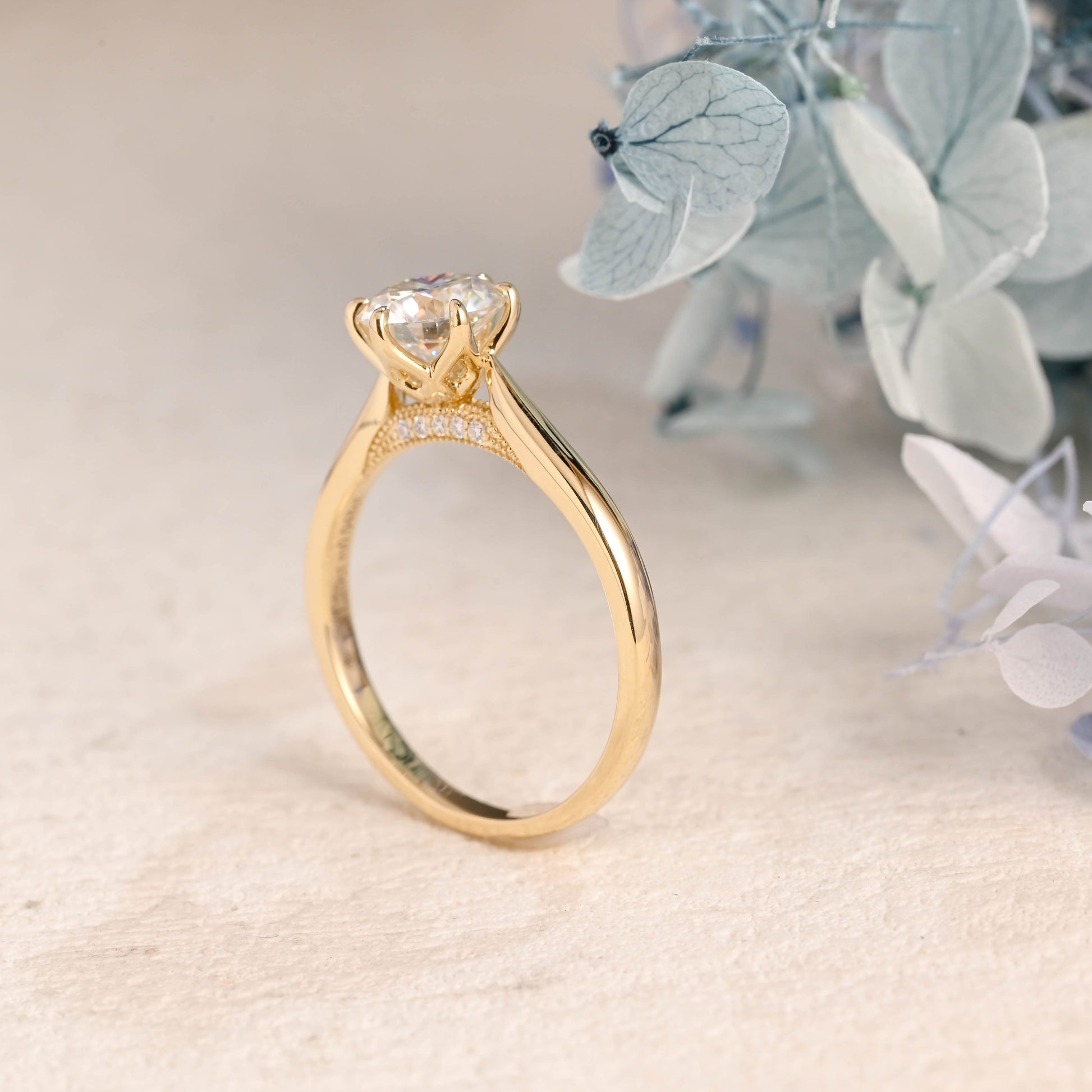 CausYou round cut moissanite engagement ring Solid Gold Hidden Halo Round Cut Moissanite Engagement Ring