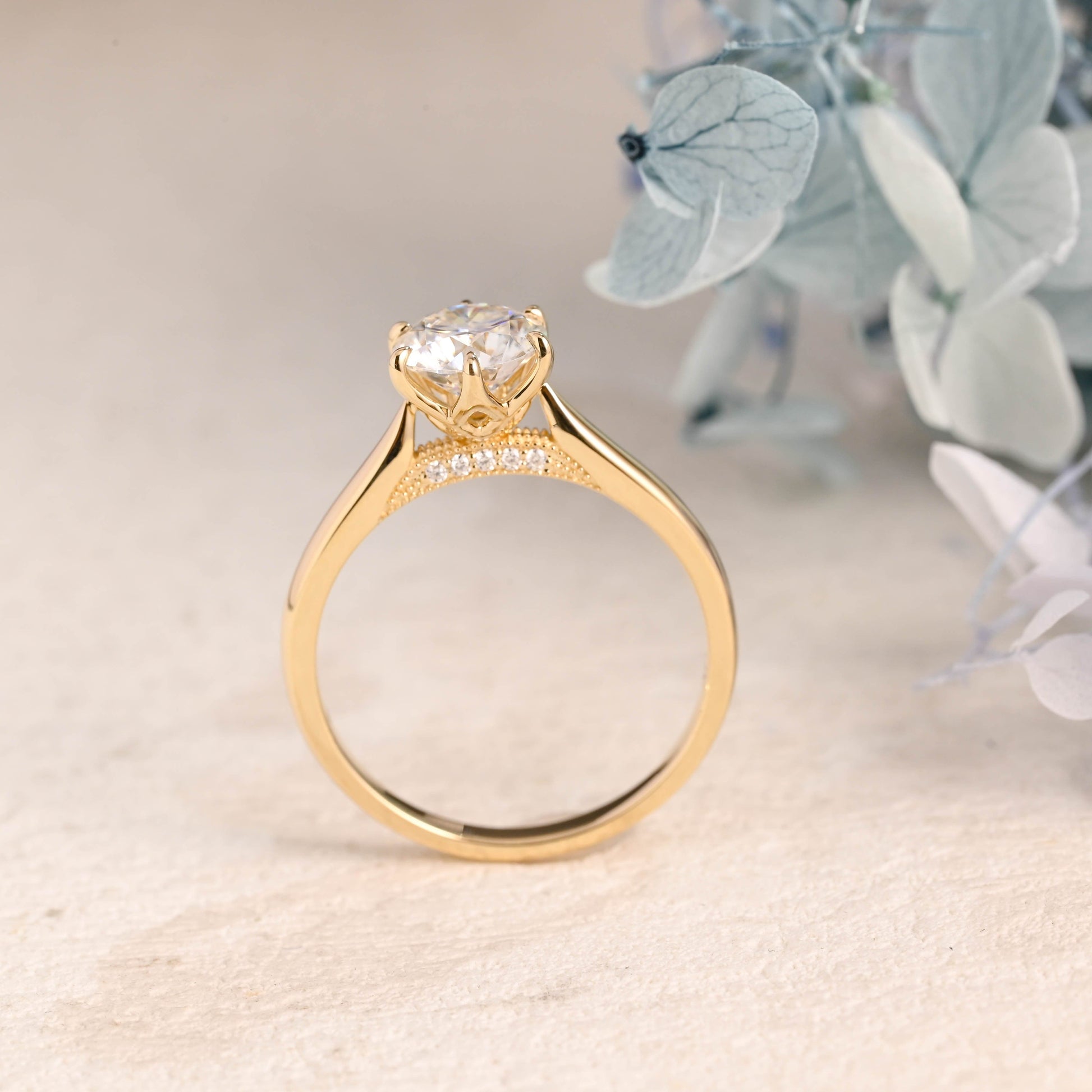 CausYou round cut moissanite engagement ring Solid Gold Hidden Halo Round Cut Moissanite Engagement Ring