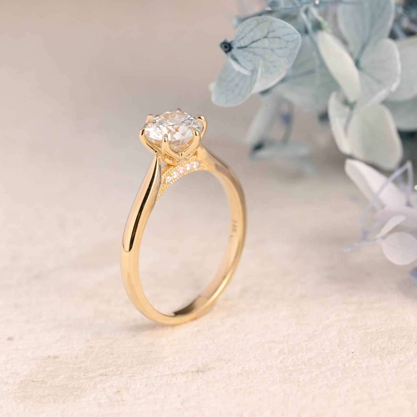 CausYou round cut moissanite engagement ring Solid Gold Hidden Halo Round Cut Moissanite Engagement Ring