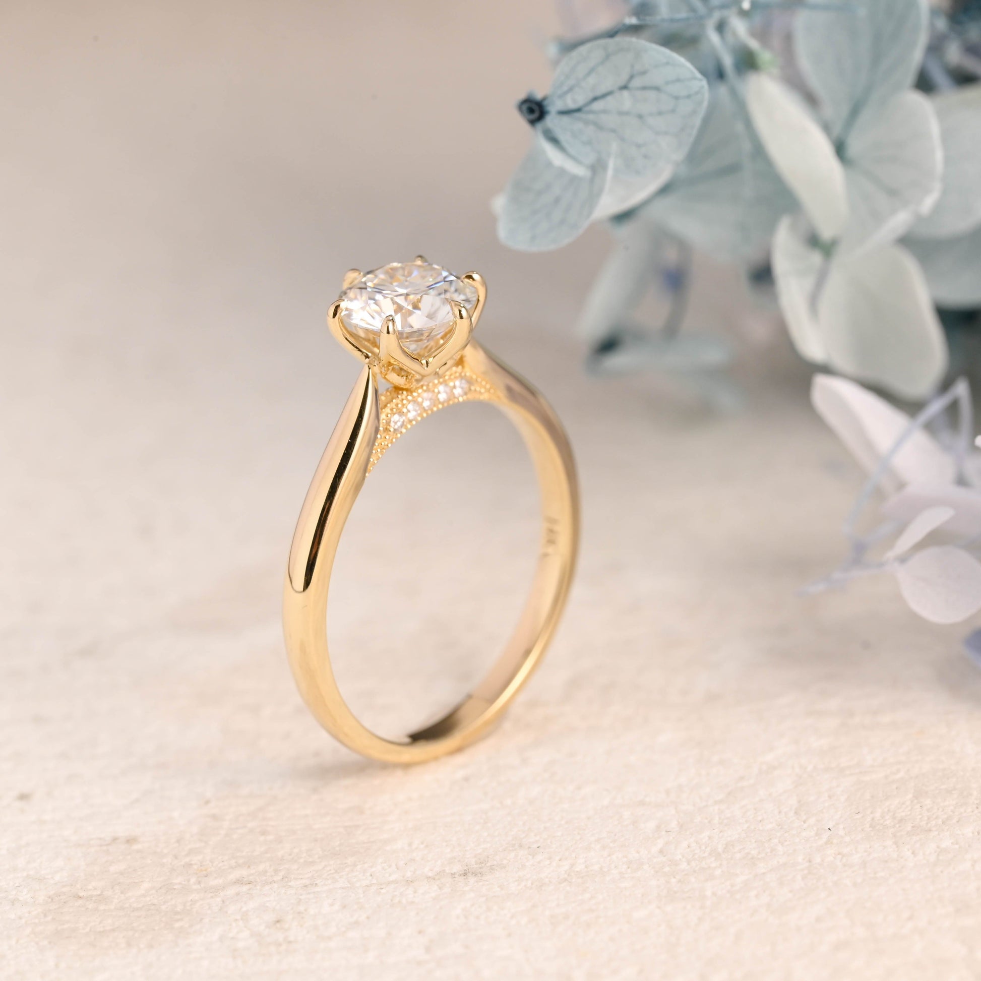 CausYou round cut moissanite engagement ring Solid Gold Hidden Halo Round Cut Moissanite Engagement Ring