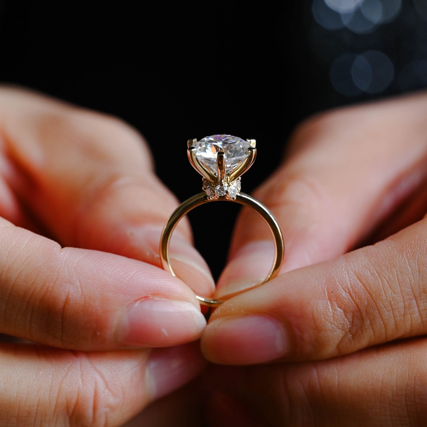 CausYou round cut moissanite engagement ring Solid Gold Round Cut Moissanite Engagement Ring