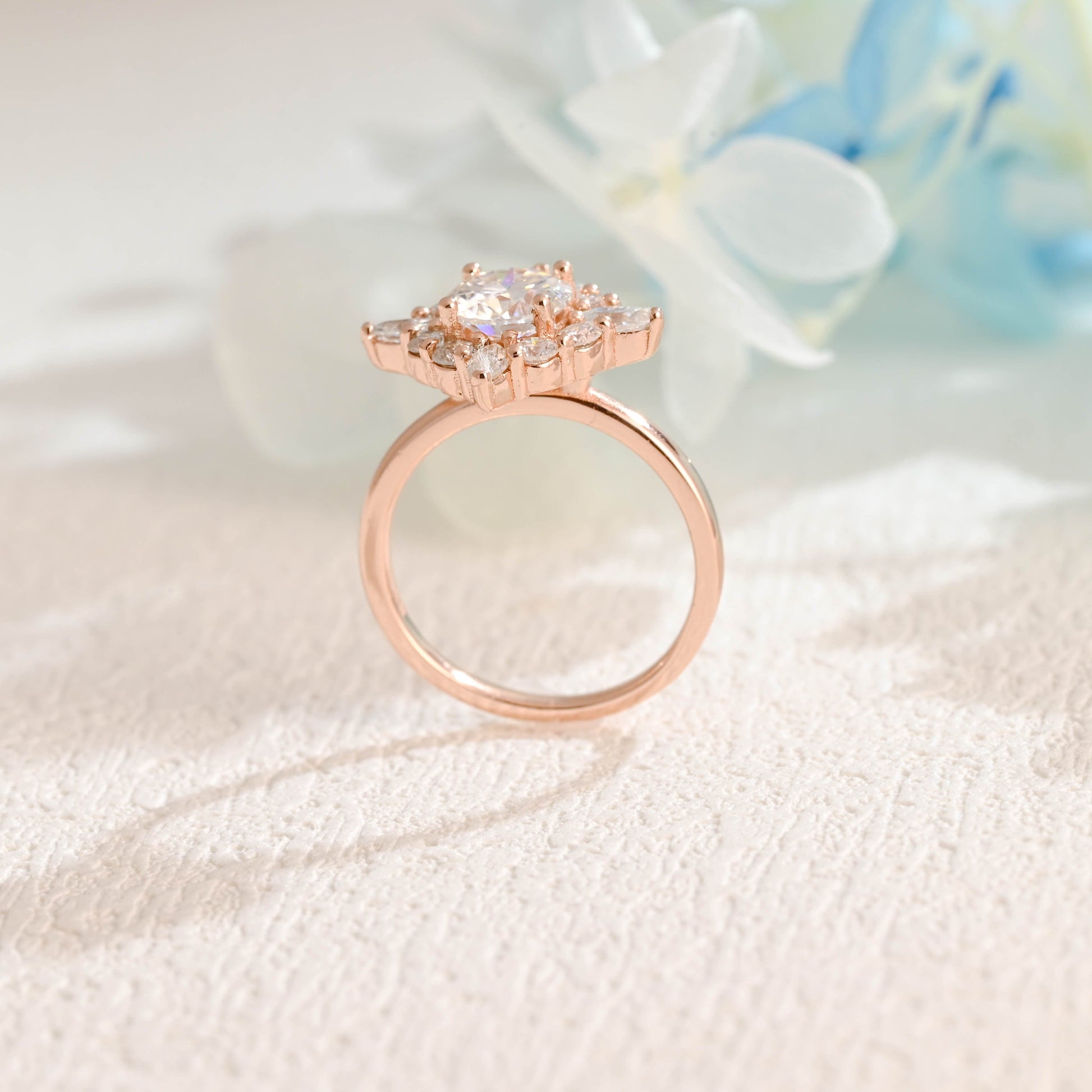 CausYou round cut moissanite engagement ring Solid Gold Round Cut Moissanite Engagement Ring, Cluster Ring Halo Ring