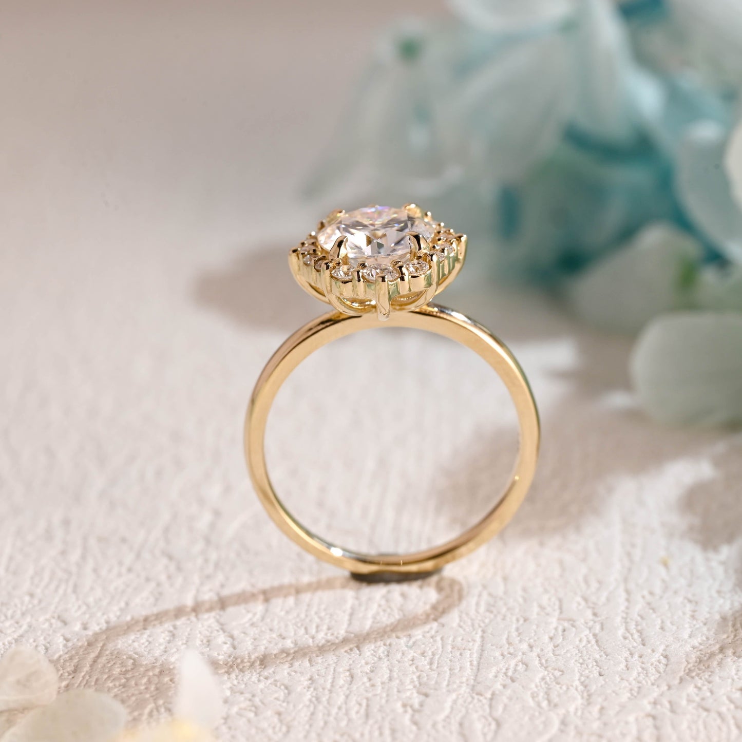 CausYou round cut moissanite engagement ring Solid Gold Round Cut Moissanite Engagement Ring, Halo Ring