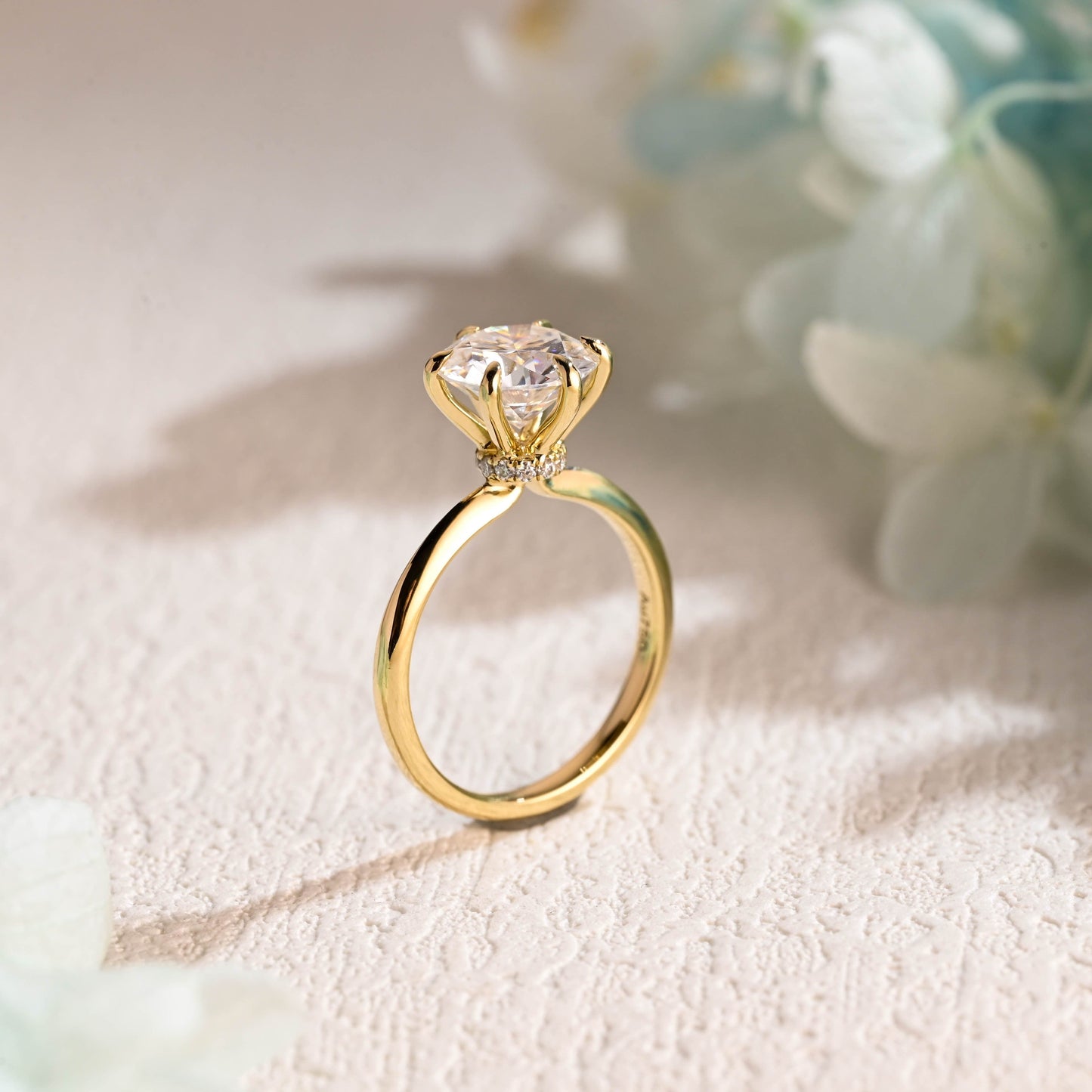 CausYou round cut moissanite engagement ring Solid Gold Round Cut Moissanite Engagement Ring Hidden Halo