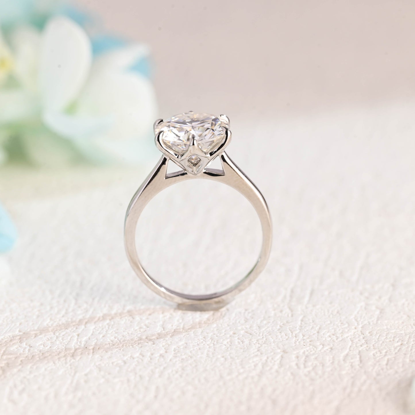 CausYou round cut moissanite engagement ring Solid Gold Round Cut Moissanite Engagement Ring, Lotus Setting Promise Ring, Proposal Ring, Gift for Women Wife