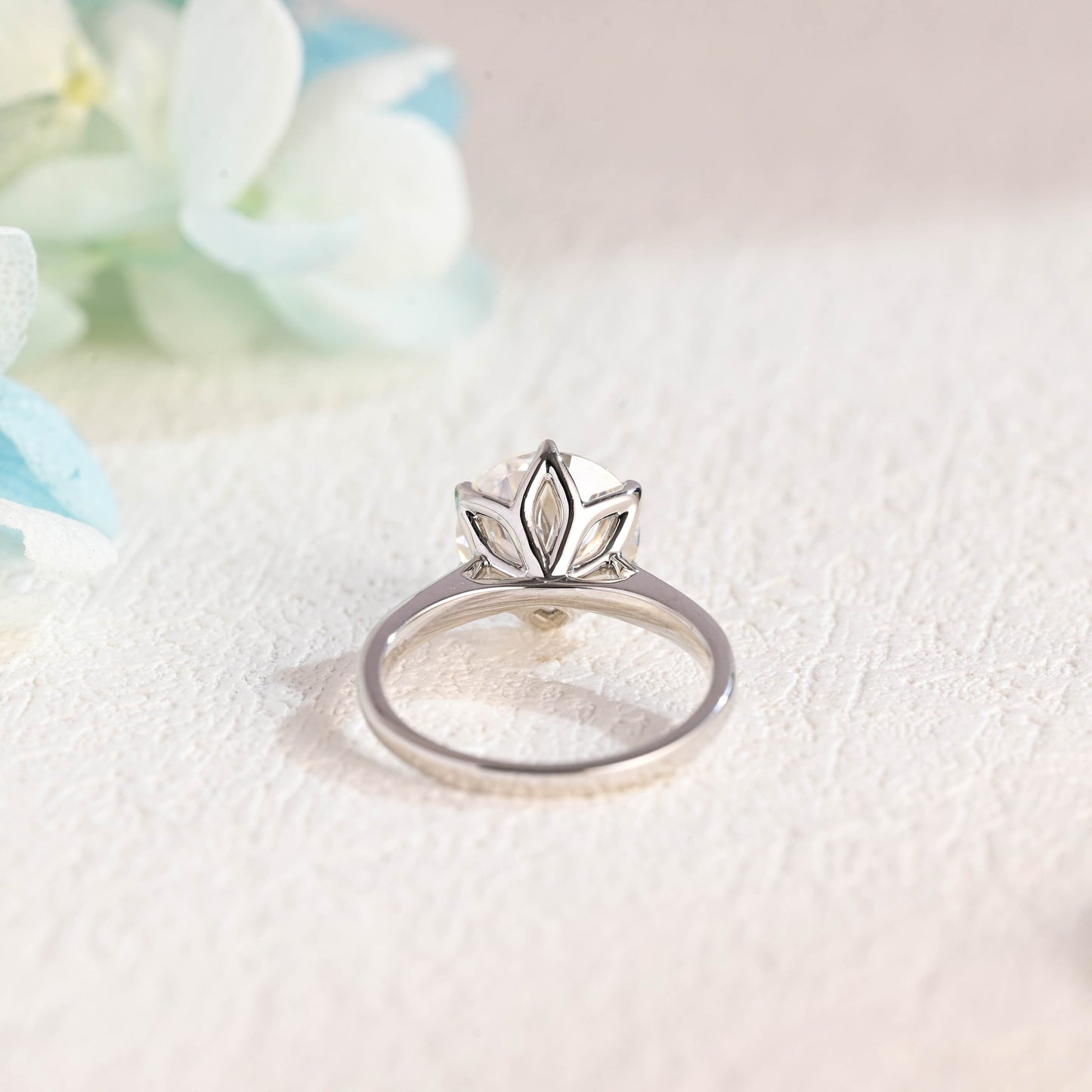 CausYou round cut moissanite engagement ring Solid Gold Round Cut Moissanite Engagement Ring, Lotus Setting Promise Ring, Proposal Ring, Gift for Women Wife