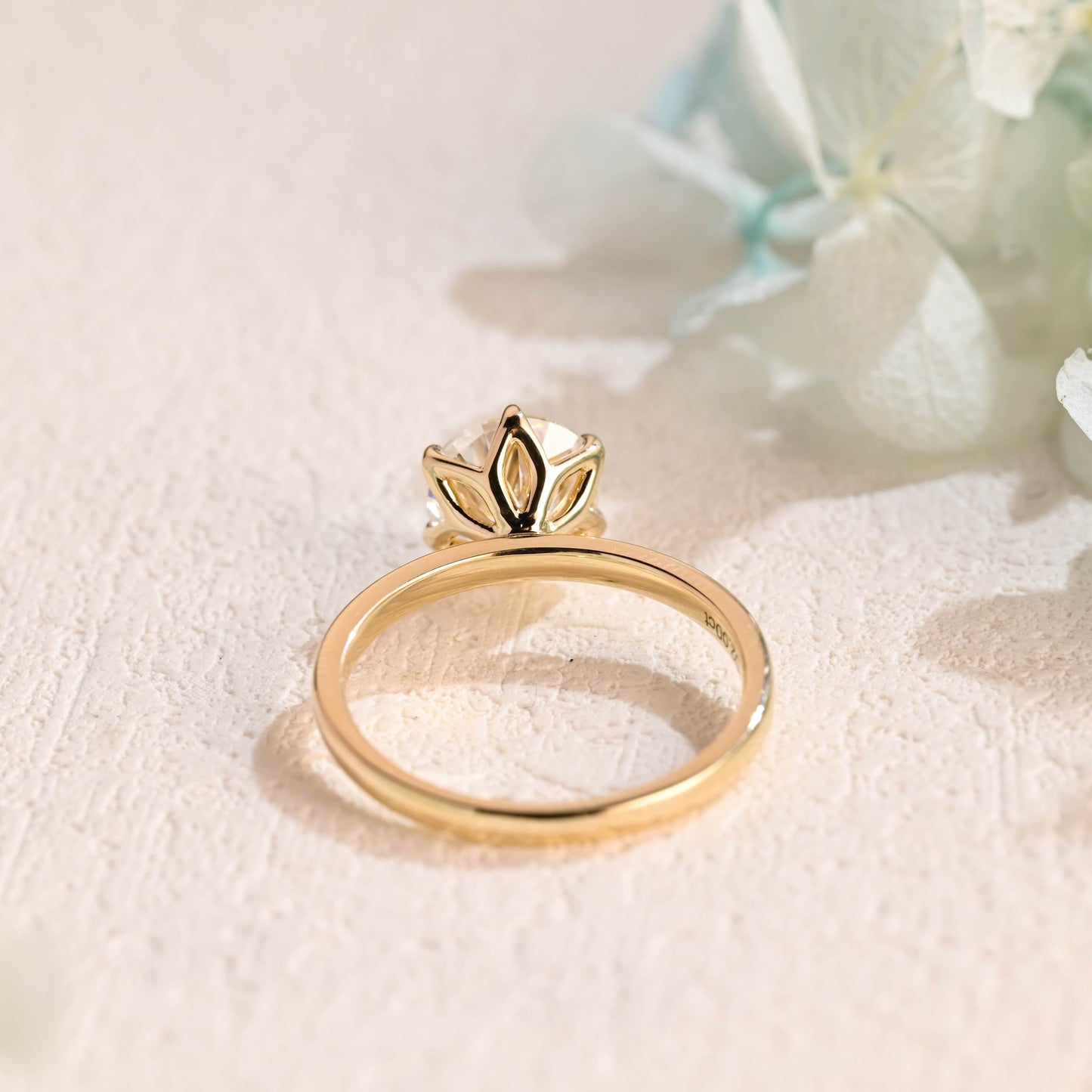 CausYou round cut moissanite engagement ring Solid Gold Round Cut Moissanite Engagement Ring, Solitaire Tulip Ring