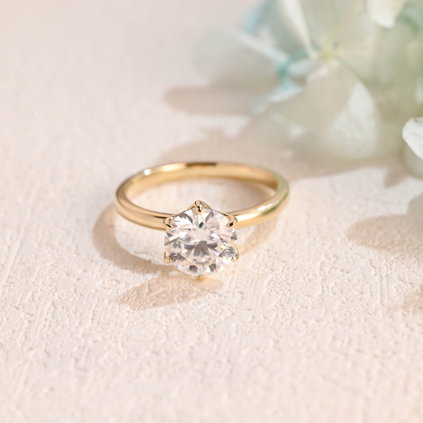 CausYou round cut moissanite engagement ring Solid Gold Round Cut Moissanite Engagement Ring, Solitaire Tulip Ring