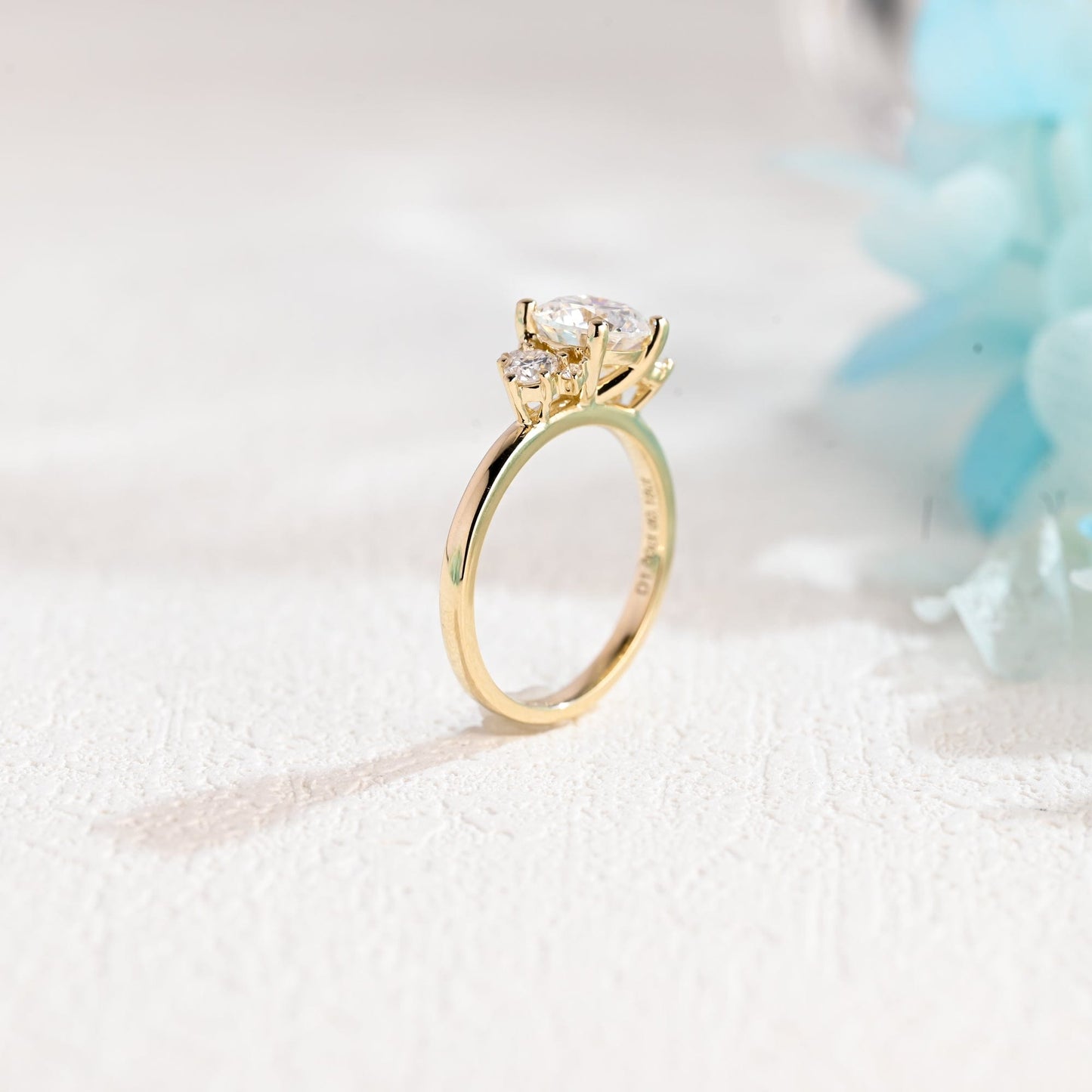 CausYou round cut moissanite engagement ring Solid Gold Round Cut Moissanite Engagement Ring, Three Stone Promise Ring, Proposal Ring, Gift for Women Wife