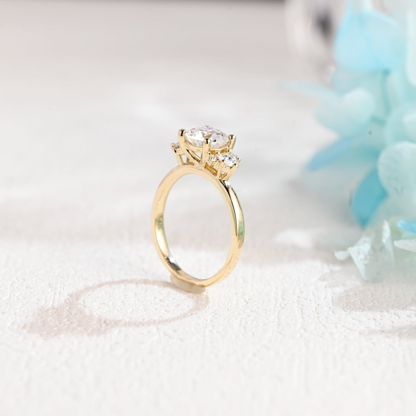 CausYou round cut moissanite engagement ring Solid Gold Round Cut Moissanite Engagement Ring, Three Stone Promise Ring, Proposal Ring, Gift for Women Wife