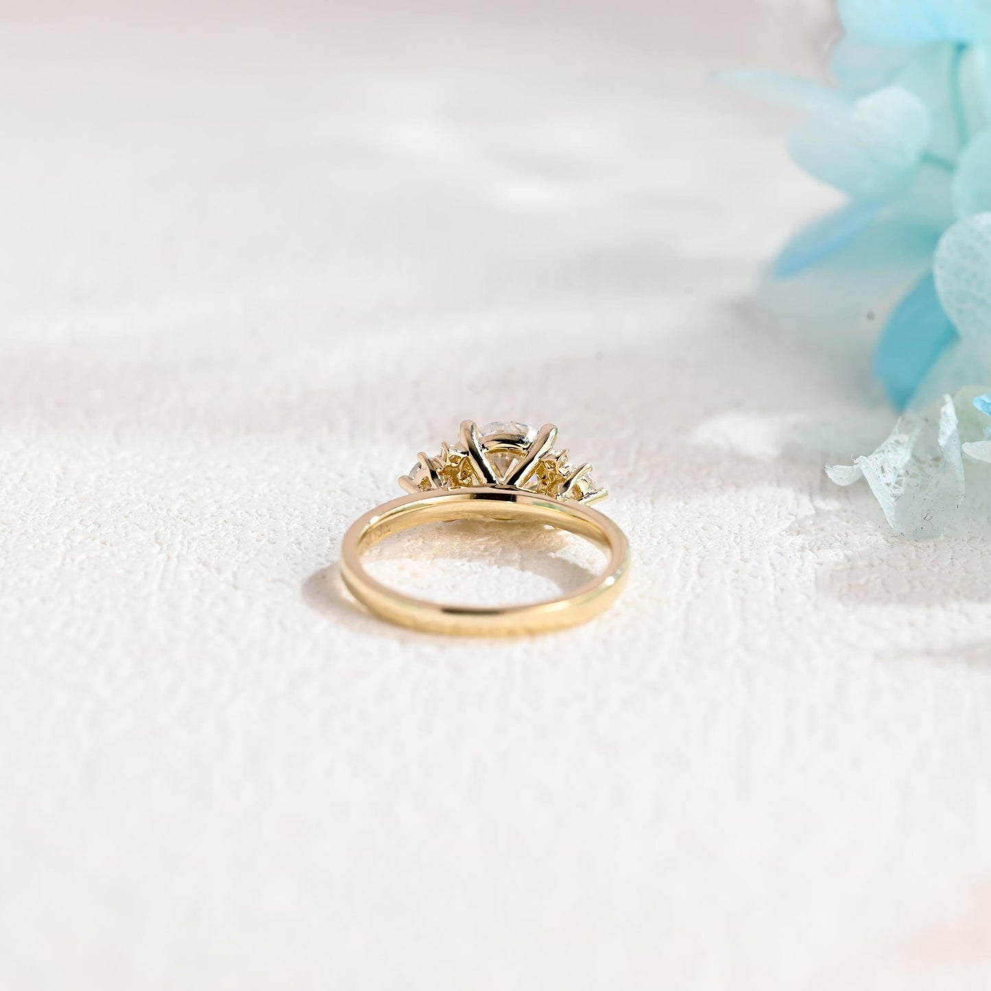 CausYou round cut moissanite engagement ring Solid Gold Round Cut Moissanite Engagement Ring, Three Stone Promise Ring, Proposal Ring, Gift for Women Wife