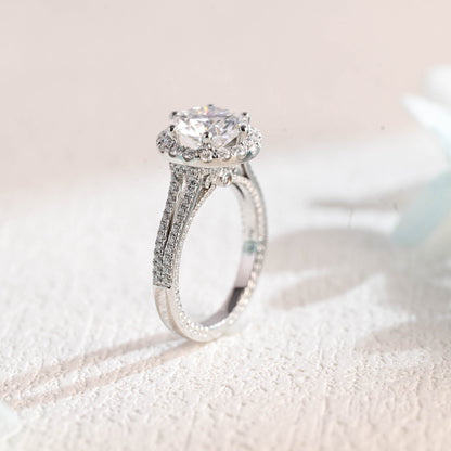 CausYou round cut moissanite engagement ring Solid Gold Round Cut Moissanite Engagement Ring, Vintage Promise Ring, Proposal Ring, Gift for Woman, Wife