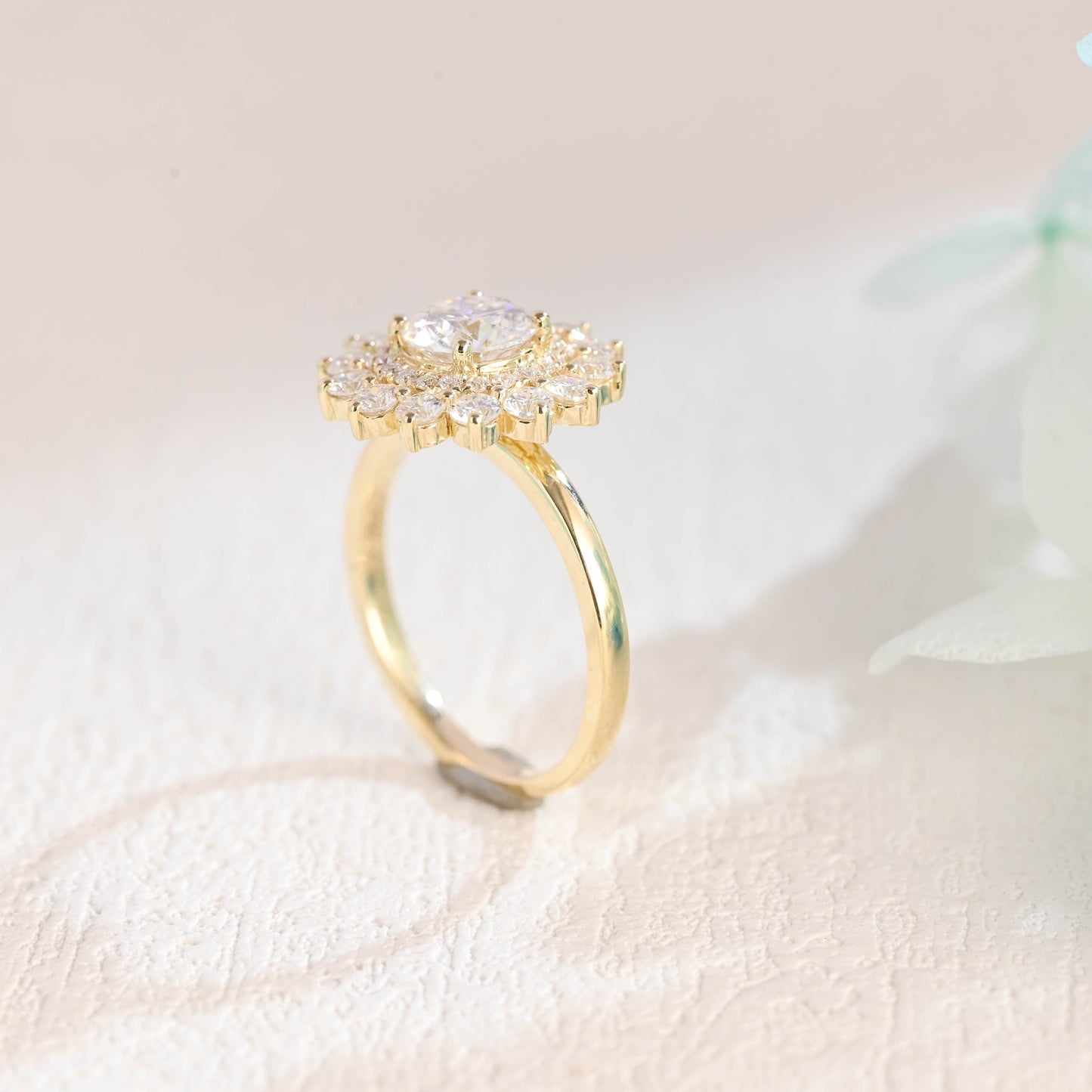 CausYou round cut moissanite engagement ring Solid Gold Round Moissanite Engagement Ring, Floral Ring